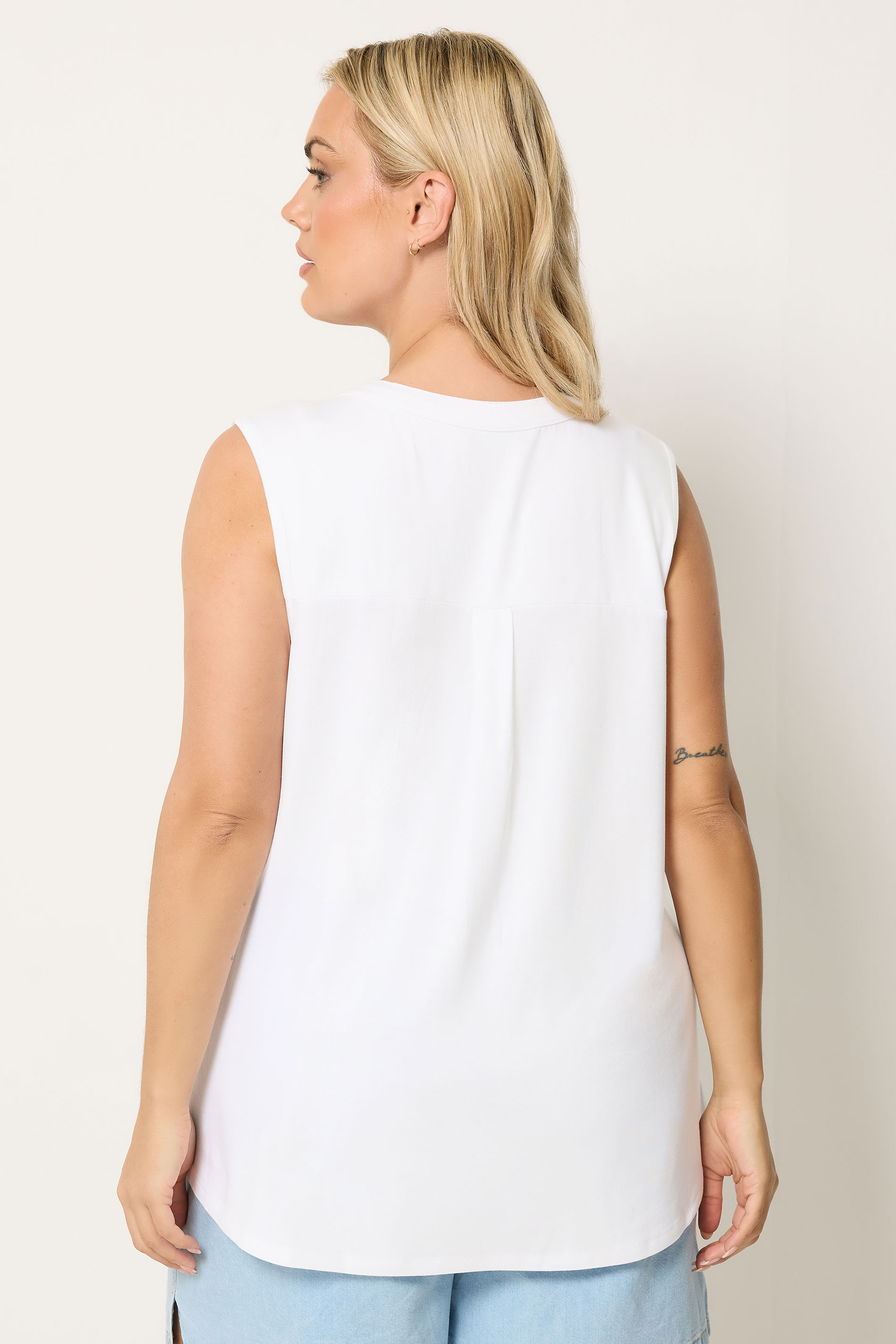 YOURS Plus Size White Notch Neck Vest Top | Yours Clothing 2