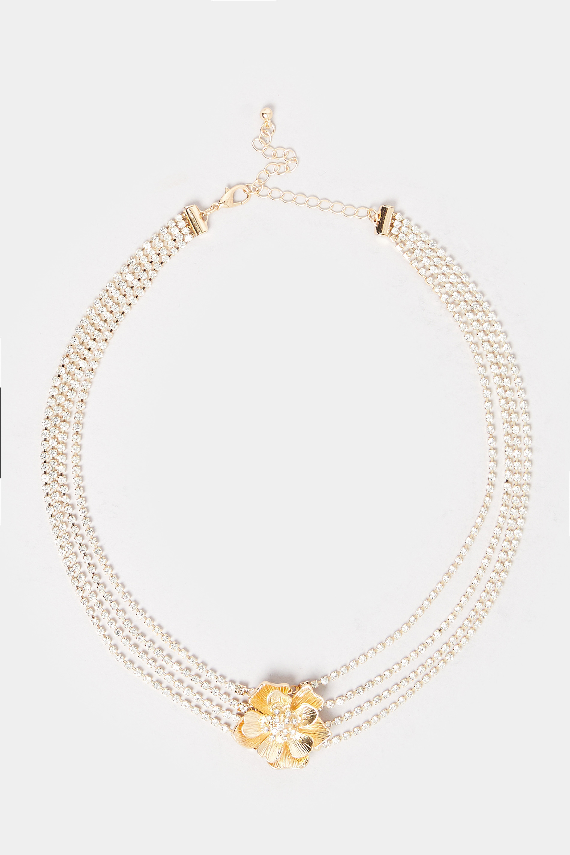 Gold Tone Layered Diamante Flower Choker Necklace | Yours Clothing 2