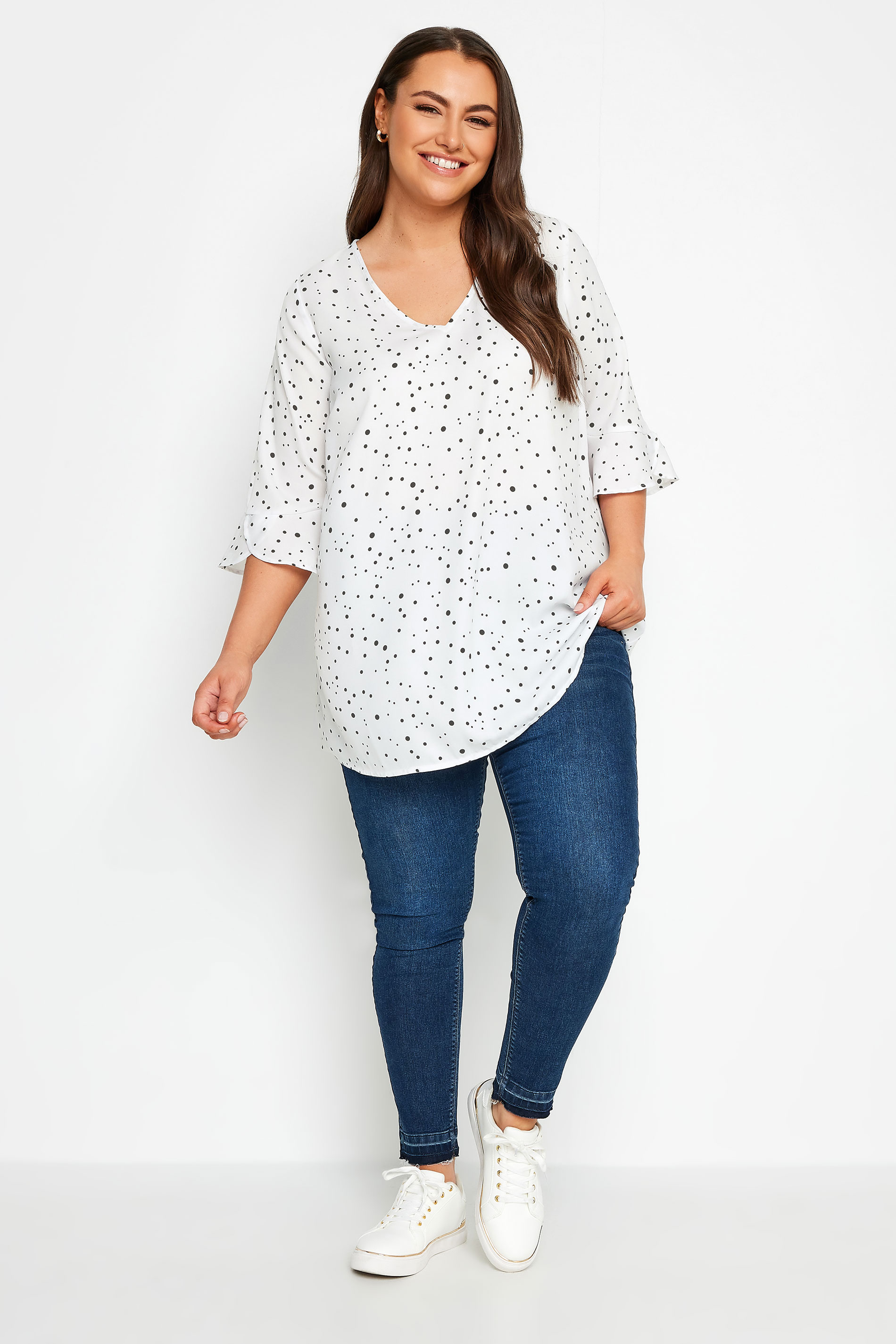 YOURS Plus Size White Spot Print Swing Top | Yours Clothing 2