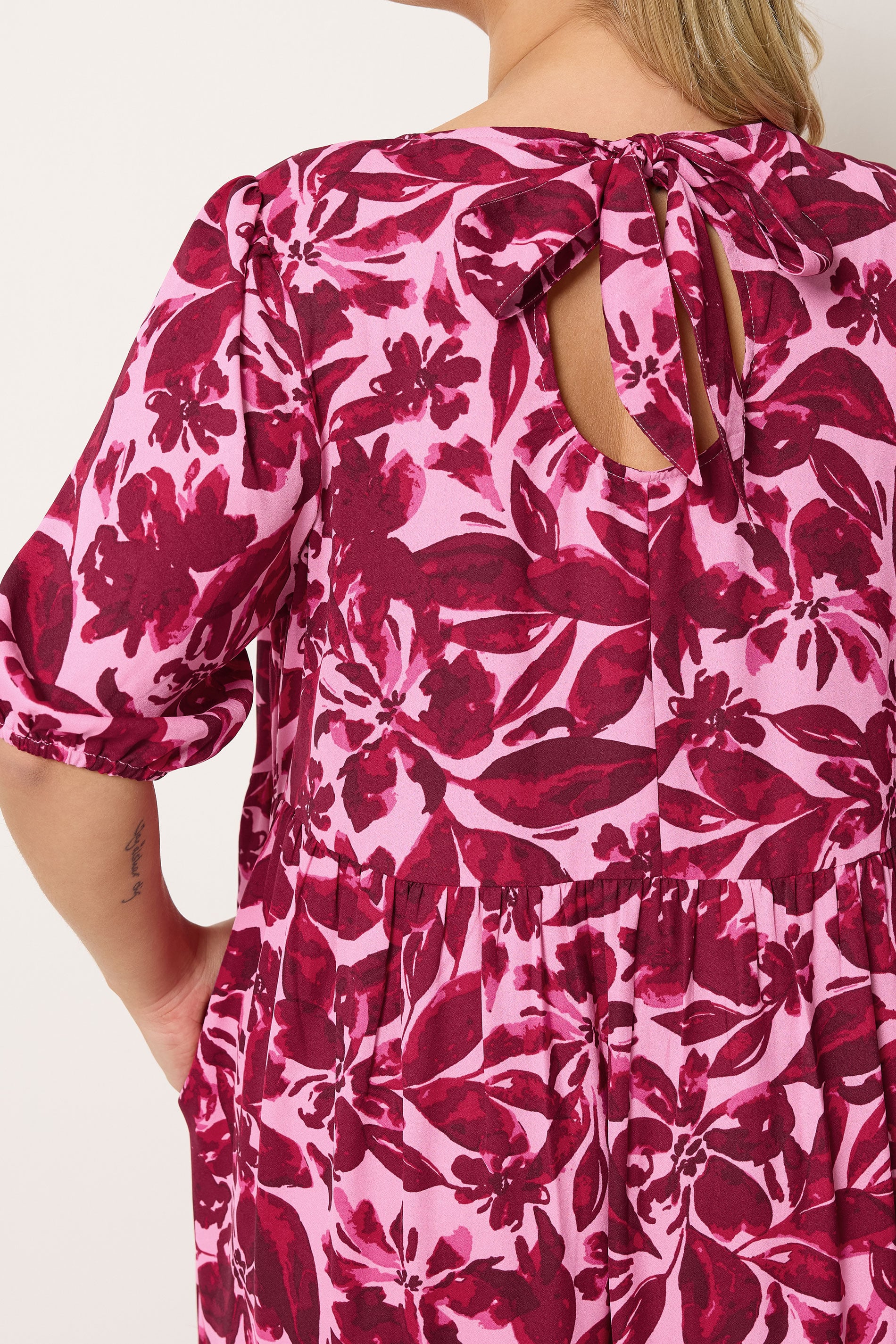 YOURS Plus Size Pink Floral Smock Maxi Dress | Yours Clothing 4