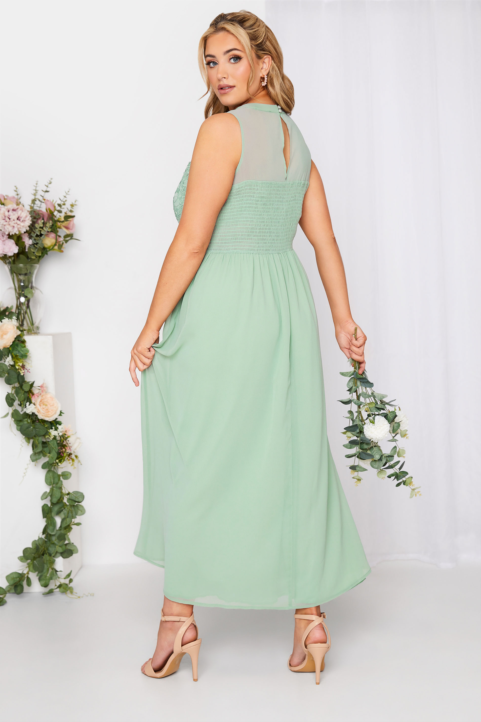 Plus Size YOURS LONDON Curve Sage Green Lace Front Chiffon Maxi Dress | Yours Clothing  3