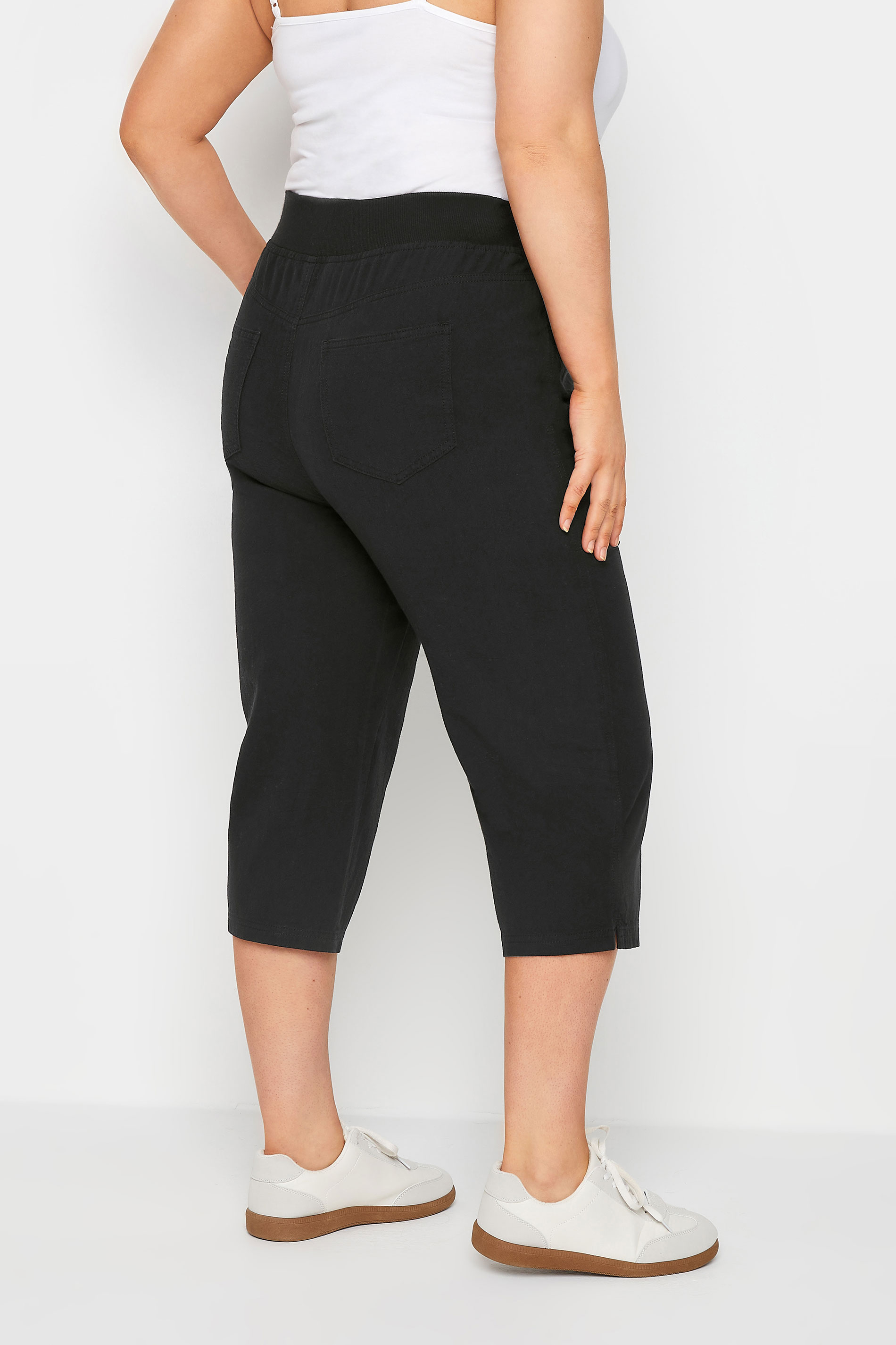 YOURS Plus Size Black Elasticated Cool Cotton Cropped Trousers | Yours Clothing 3