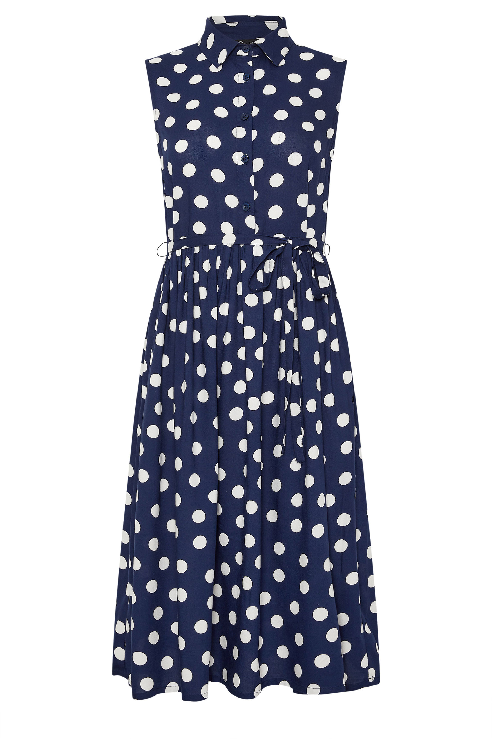 M&Co Petite Navy Blue Polka Dot Shirt Dress | M&Co 5
