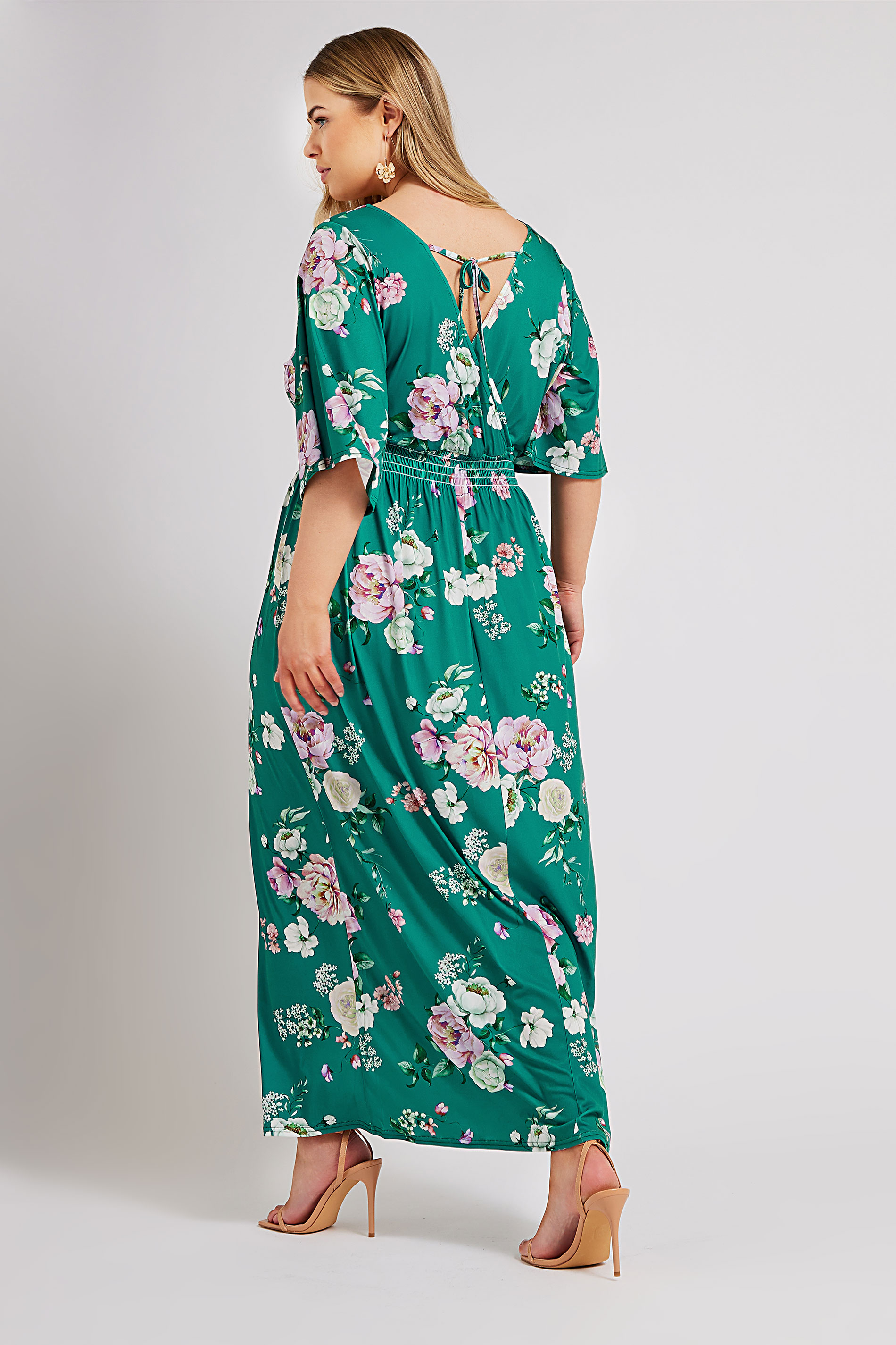 YOURS LONDON Plus Size Green Floral Angel Sleeve Maxi Dress | Yours Clothing 3