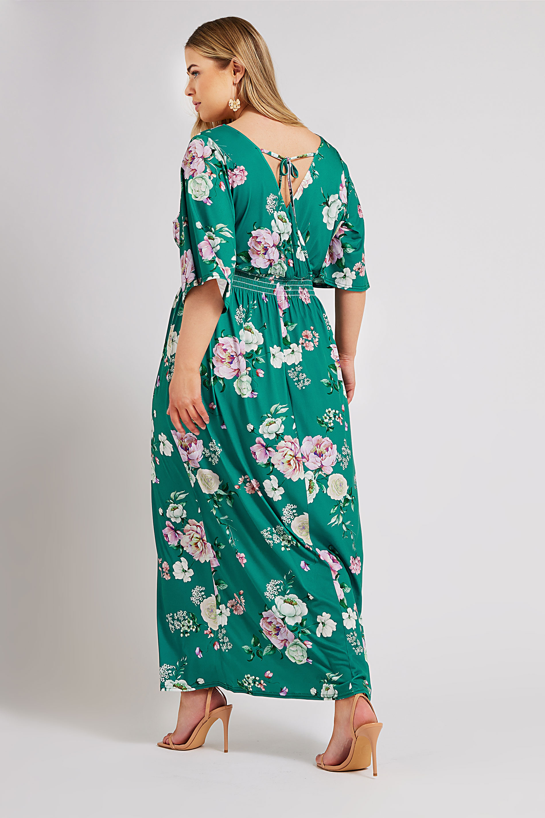 YOURS LONDON Plus Size Green Floral Angel Sleeve Maxi Dress | Yours ...