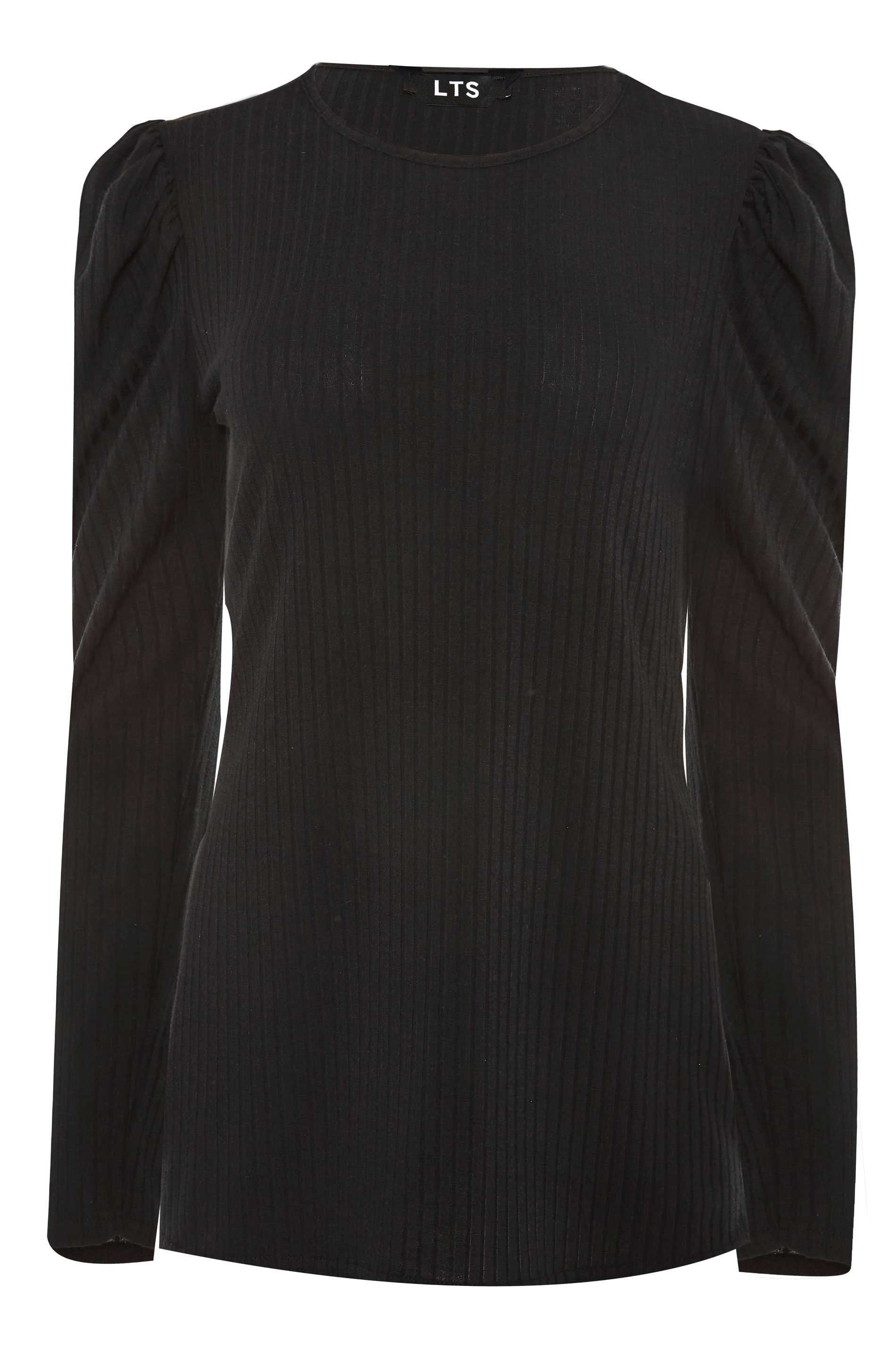 Tall Women's LTS Black Ribbed Puff Sleeve Top | Long Tall Sally