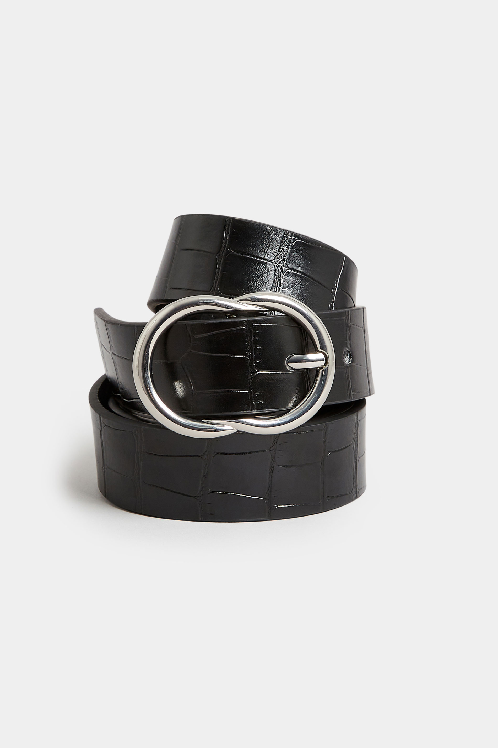 Black Croc Twisted Oval Buckle Belt | Yours Clothing 2