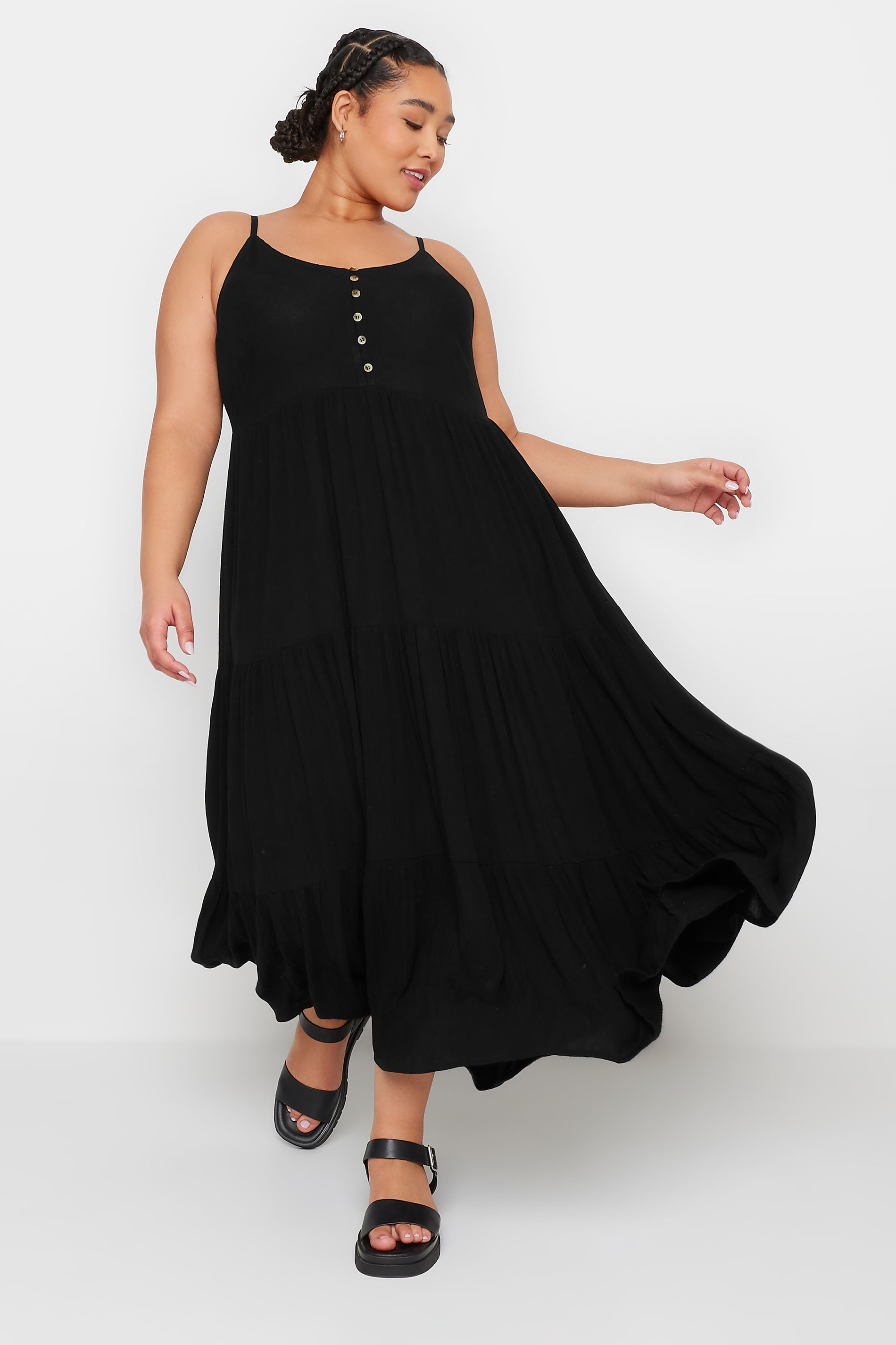 YOURS Plus Size Black Crinkle Maxi Dress | Yours Clothing 2