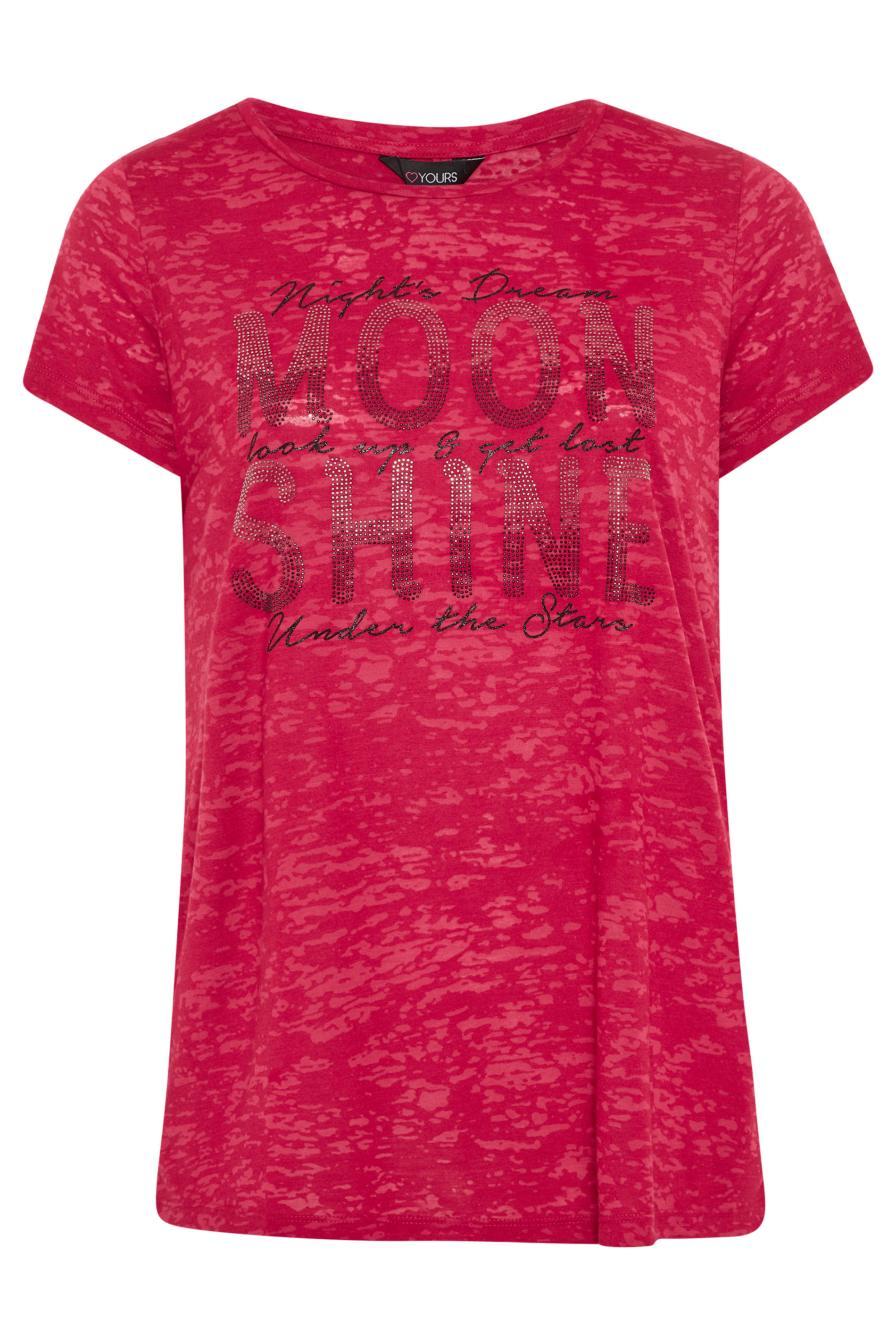 Red 'Moon Shine' Embellished T-Shirt | Yours Clothing