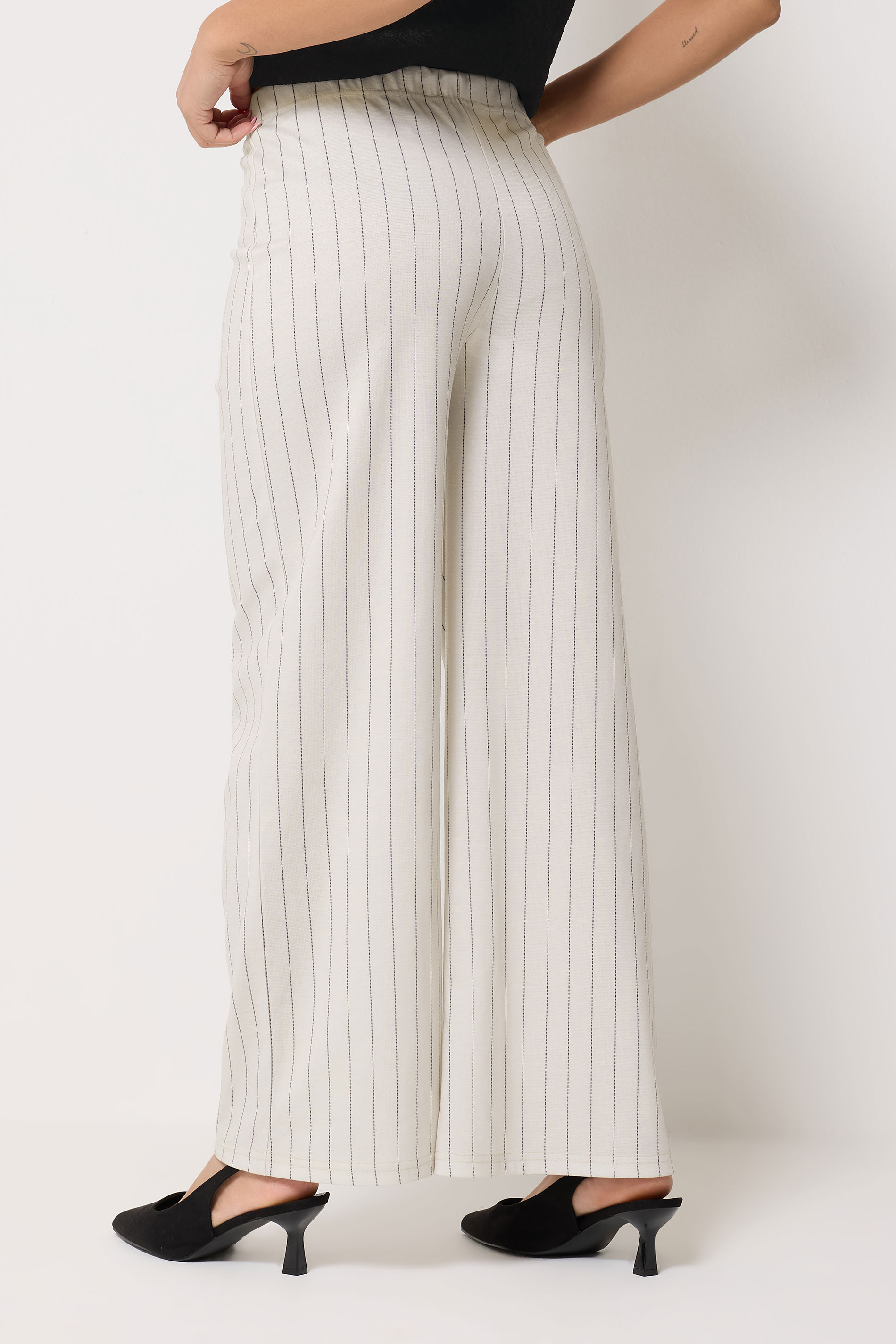 M&Co Petite Ivory White Stripe Wide Leg Trousers | M&Co 2
