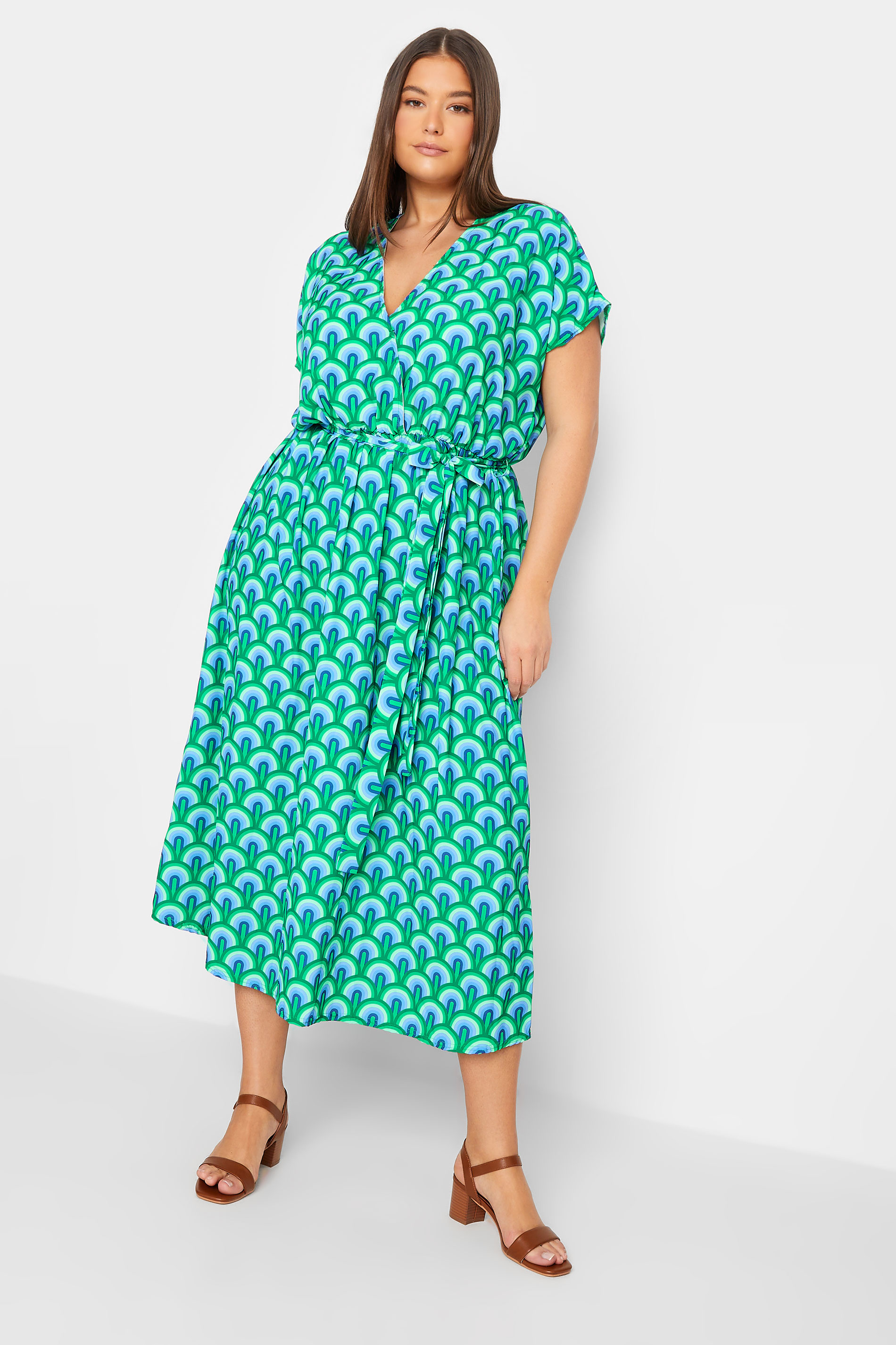 LTS Tall Women's Green Geometric Print Midi Wrap Dress | Long Tall Sally 1