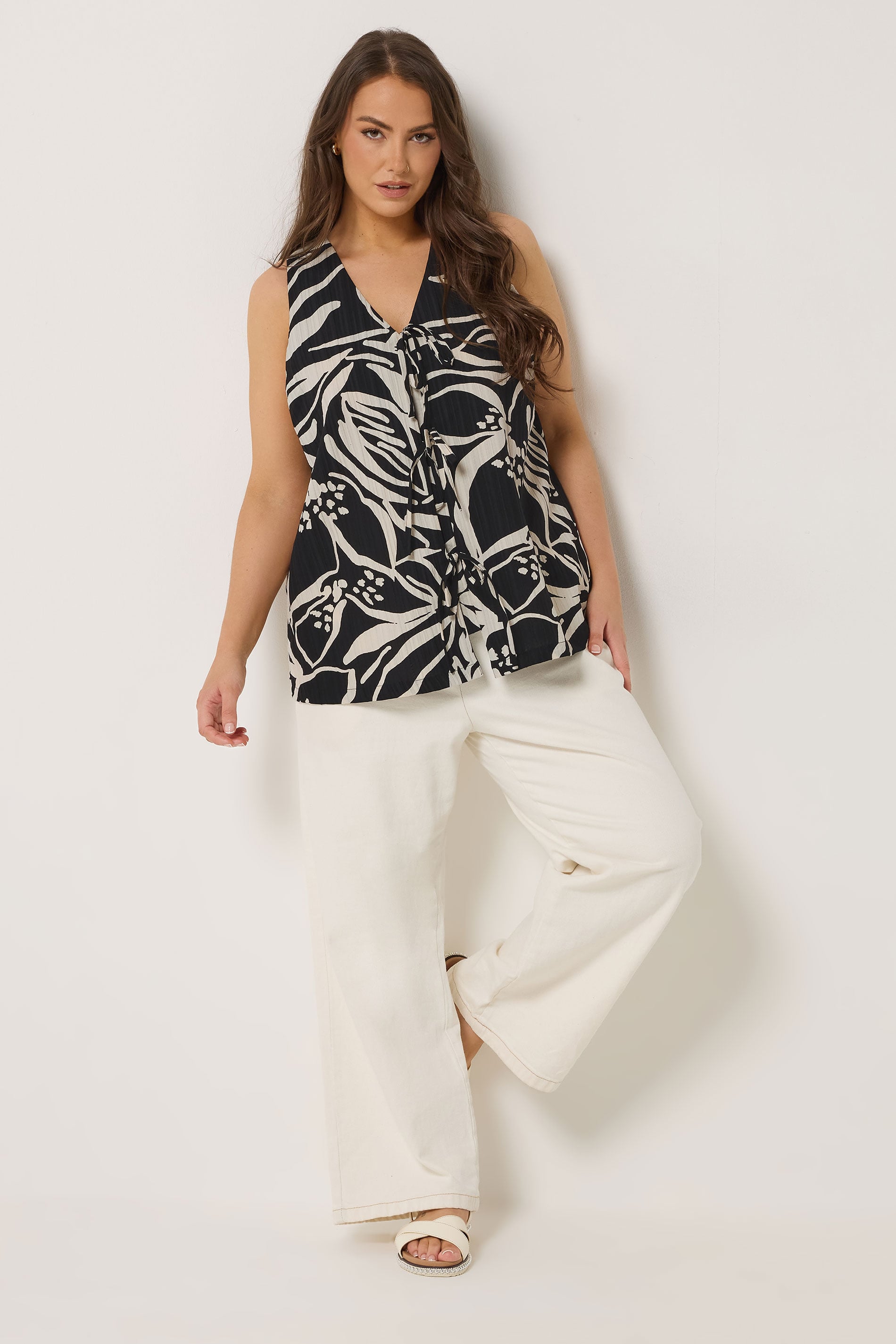 YOURS Plus Size Black Floral Tie Front Vest Top | Yours Clothing 1