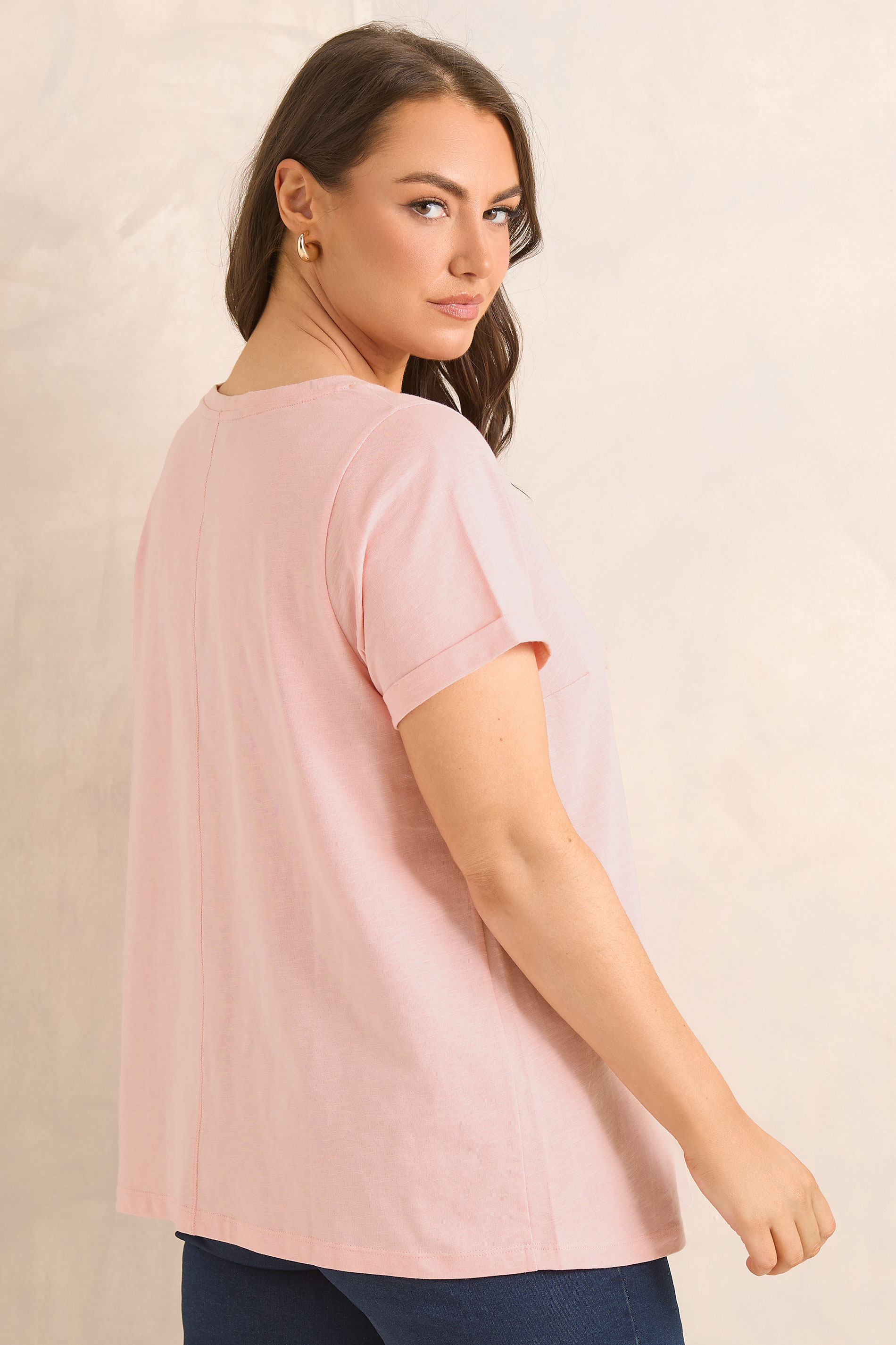 EVANS Plus Size Blush Pink V-Neck Cotton T-Shirt | Evans 2