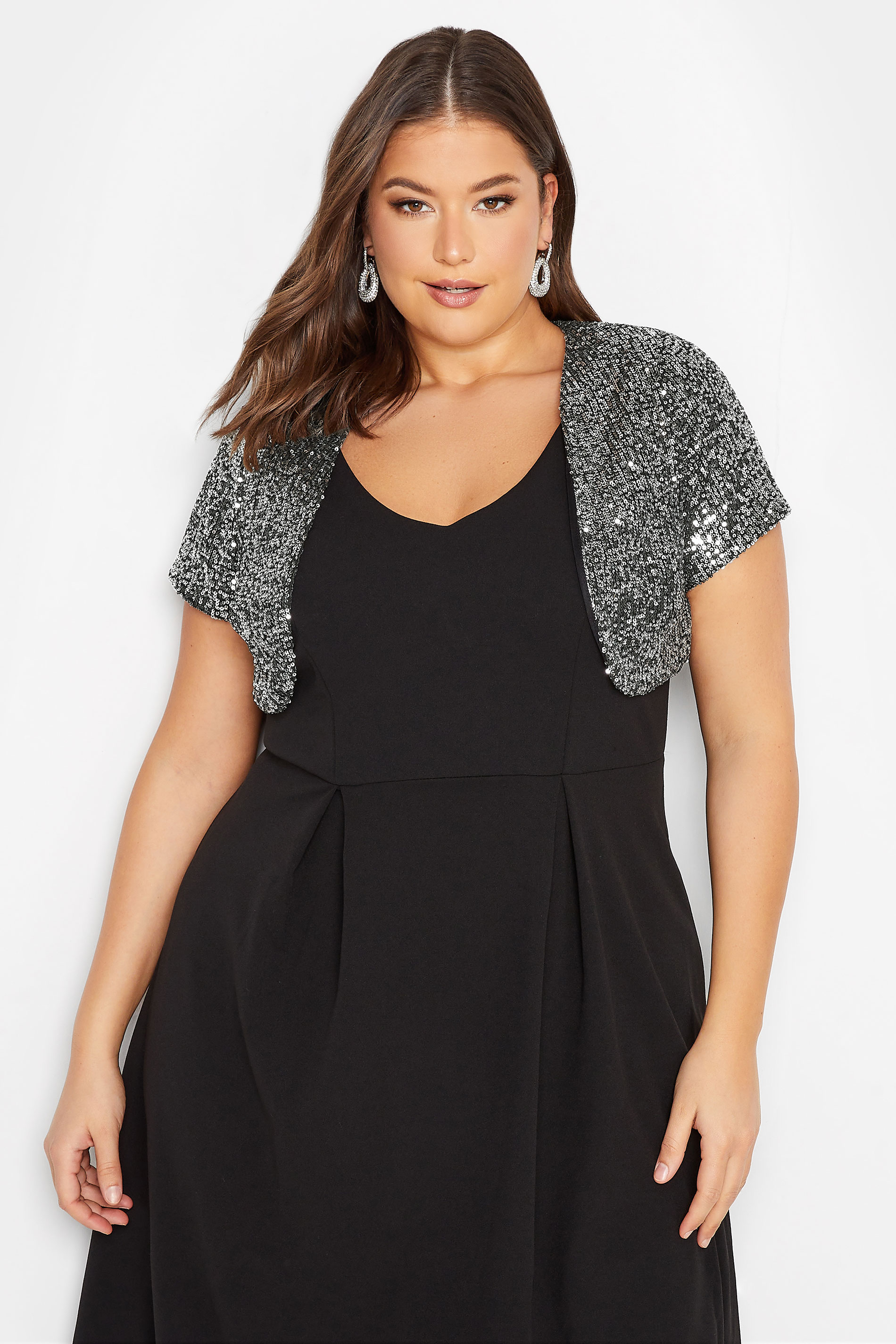 Plus Size YOURS LONDON Silver Sequin Embellished Shrug Cardigan | Yours Clothing 1