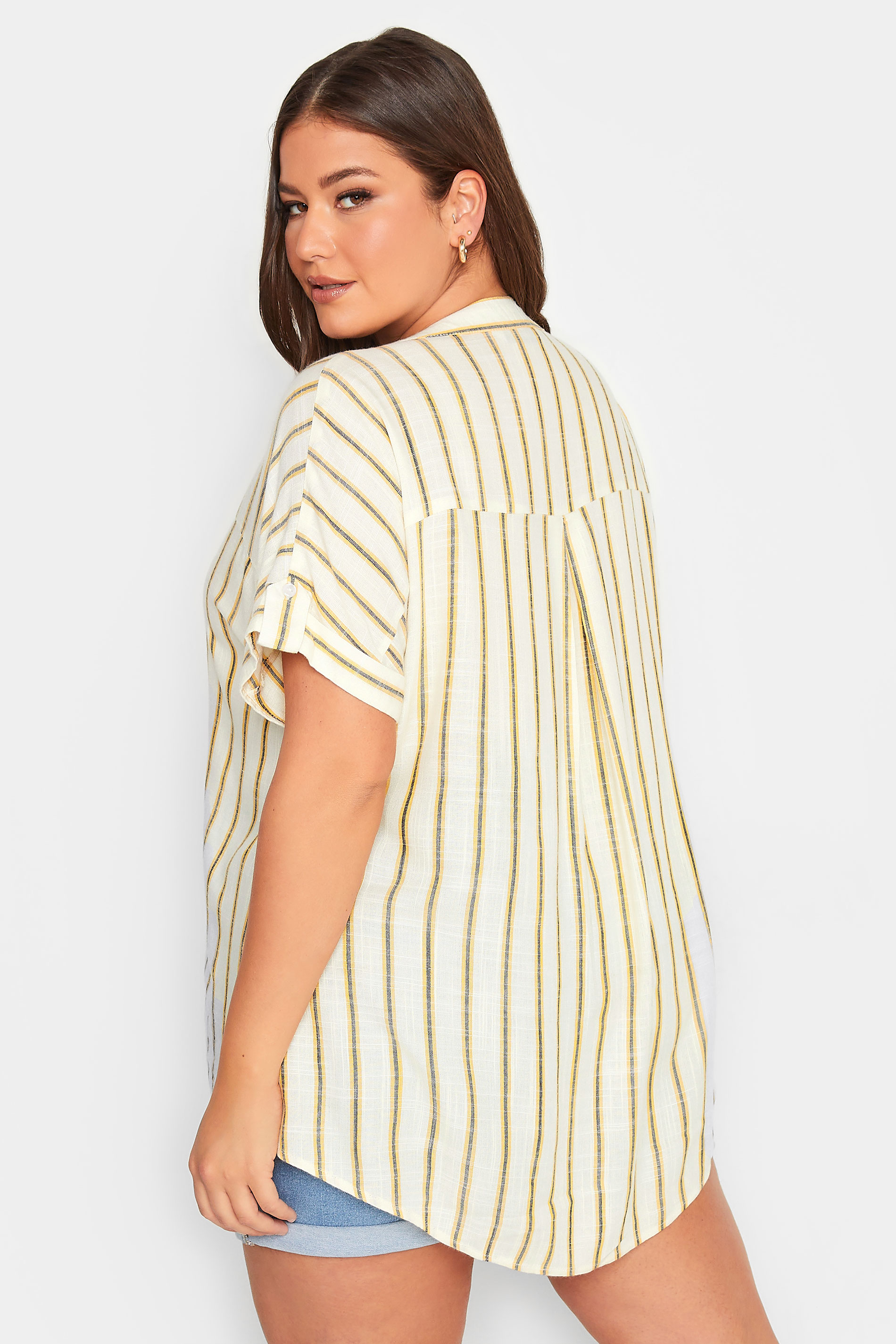 YOURS Plus Size Ivory White Stripe Print Button Through Shirt | Yours Clothing 3