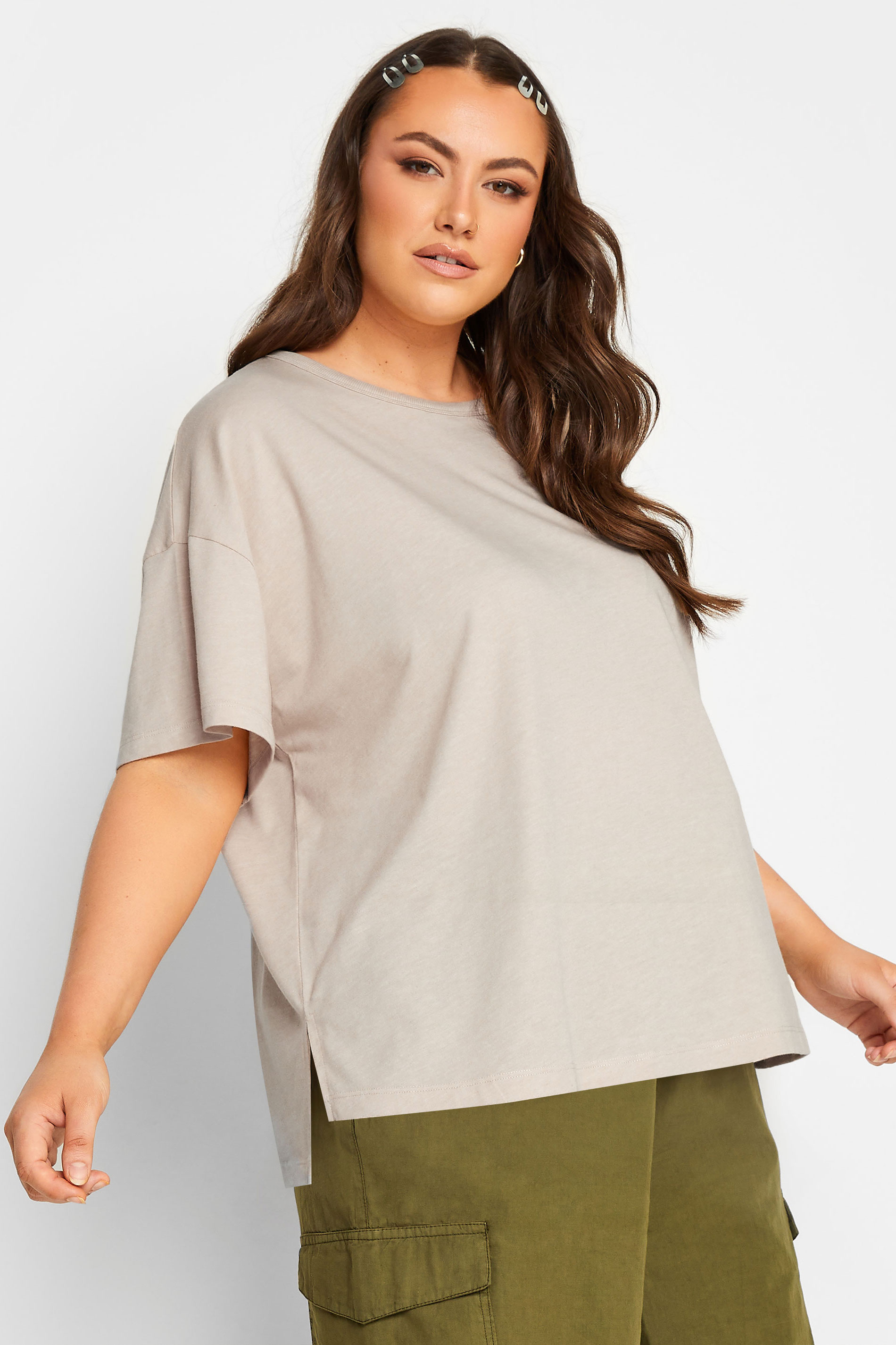 YOURS Plus Size Cream Step Hem T-Shirt | Yours Clothing 1