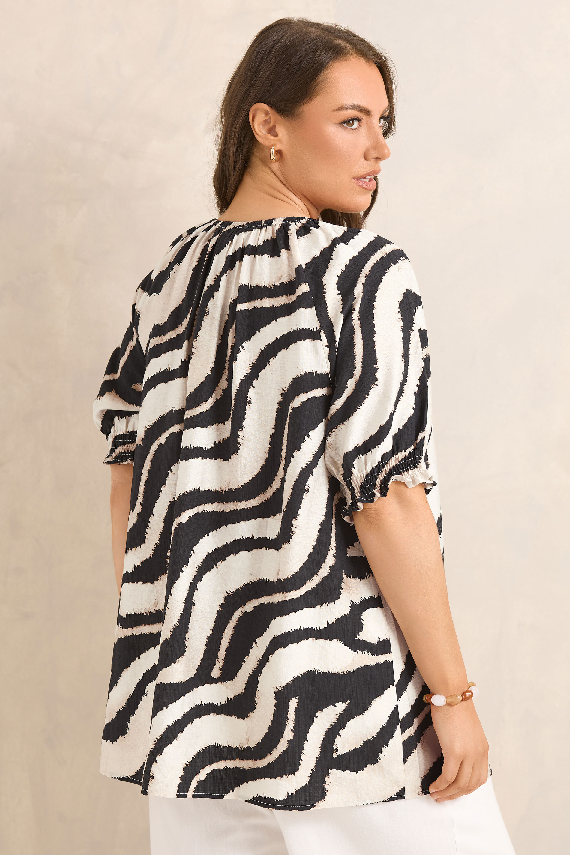 EVANS Plus Size Black Zebra Tie Neck Top | Evans 4