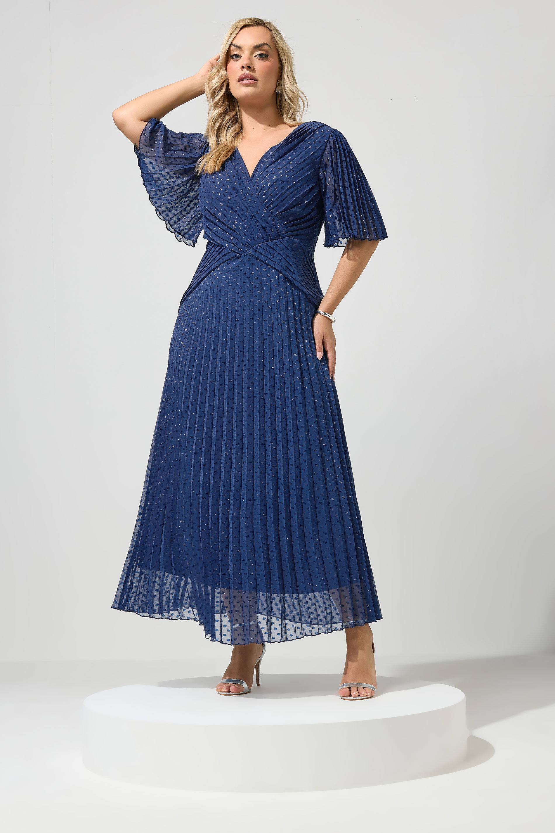 YOURS LONDON Plus Size Blue Pleated Wrap Maxi Dress | Yours Clothing 1