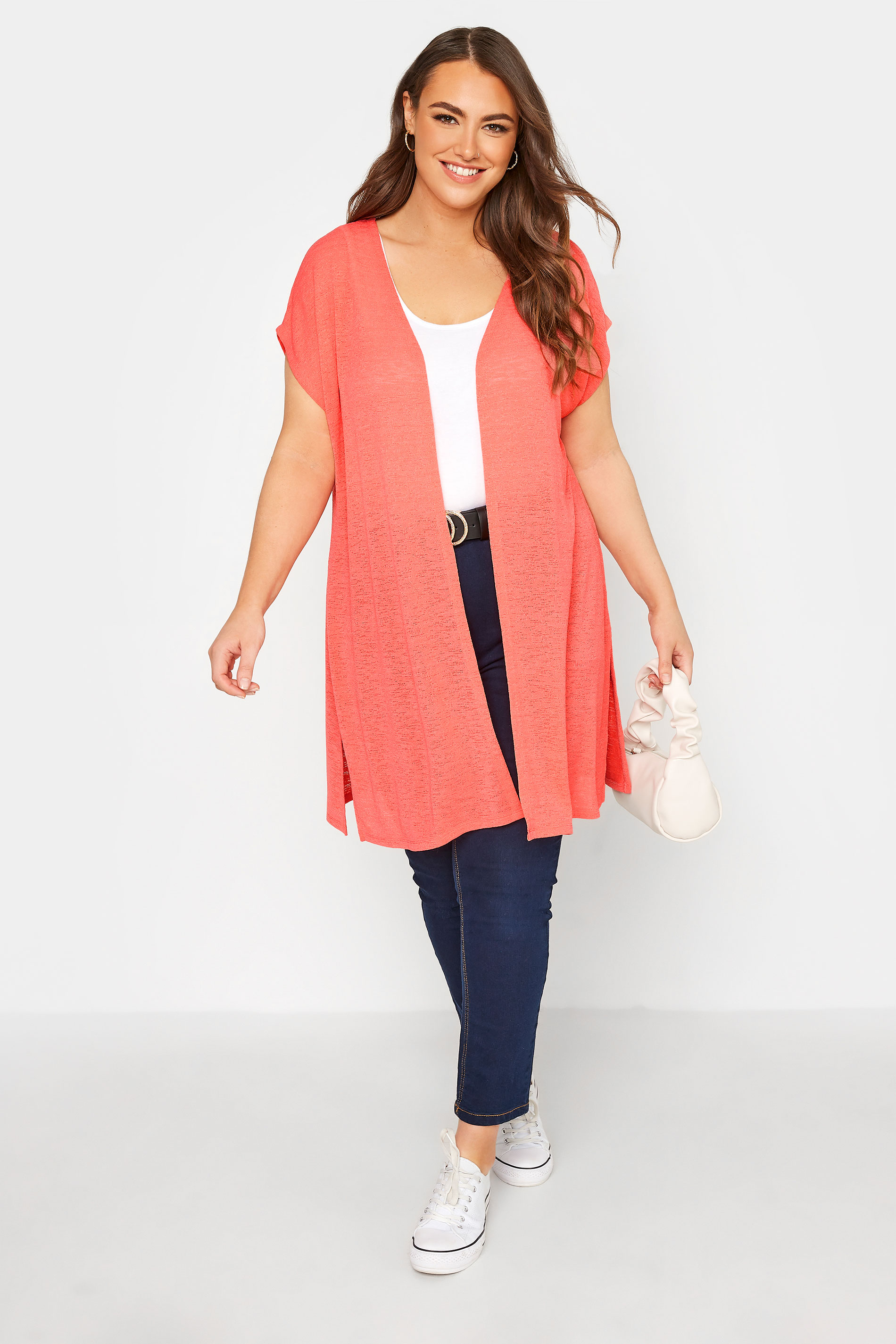 Plus Size Coral Orange Short Sleeve Cardigan | Yours Clothing 2