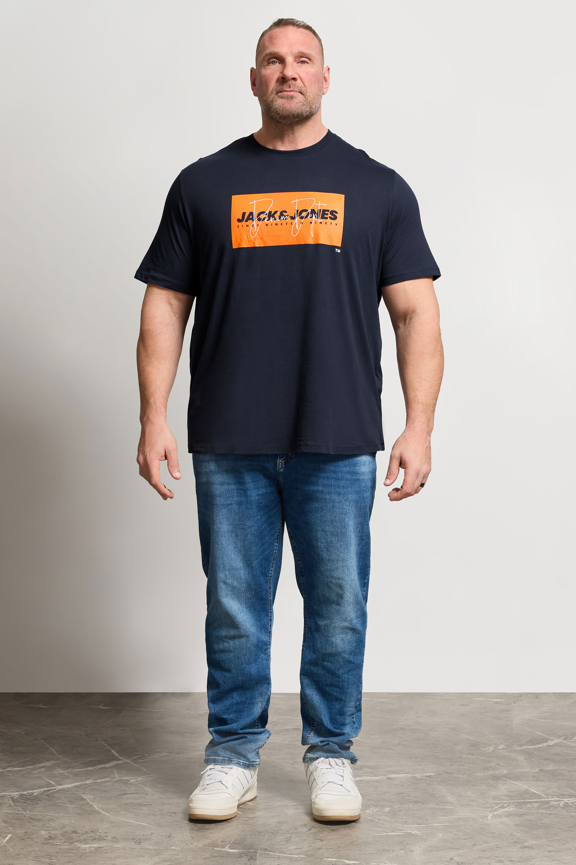 JACK & JONES Big & Tall Navy Blue Logo Graphic T-Shirt | BadRhino 1