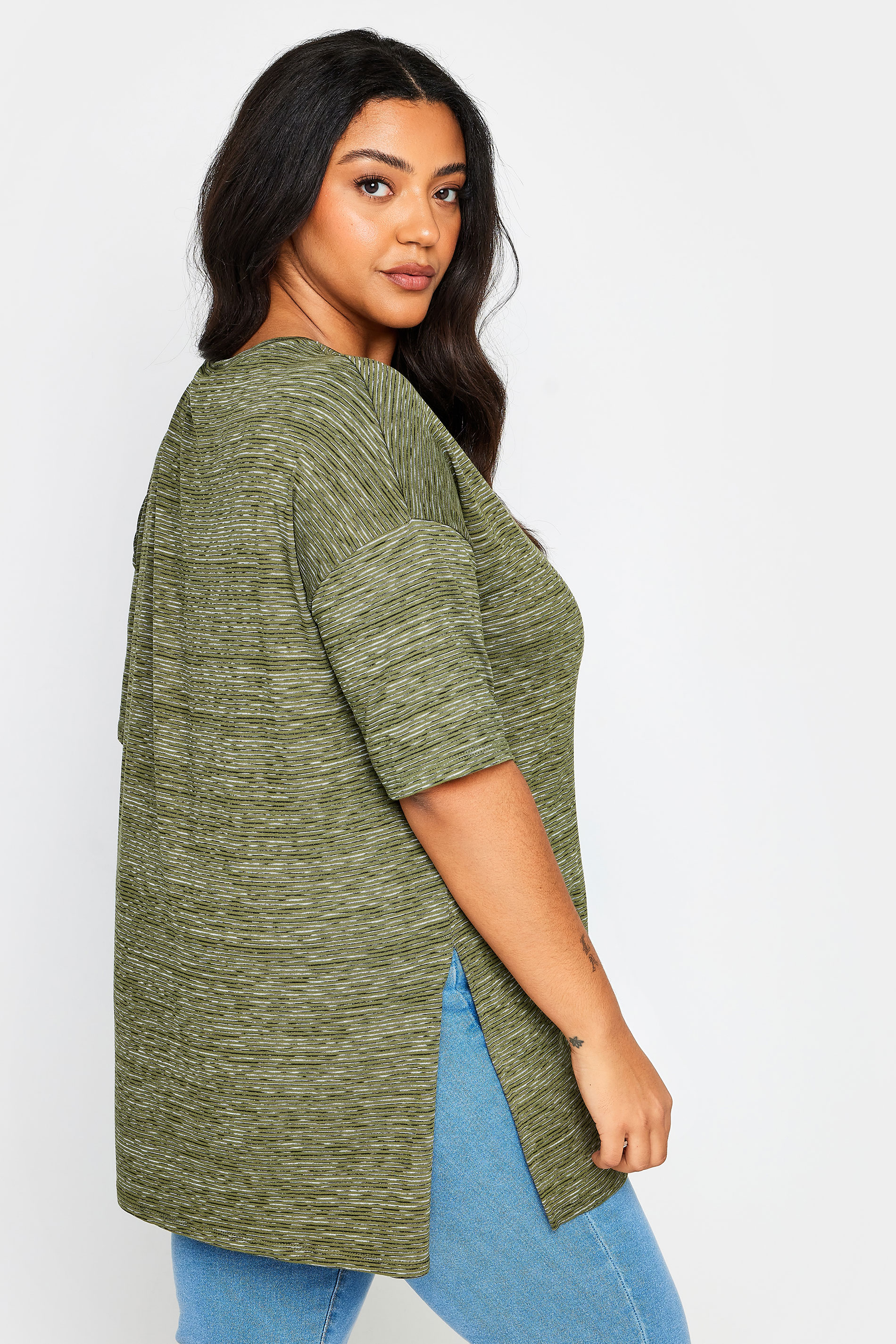 YOURS Curve Green Striped Oversized Top | Yours Clothing 3
