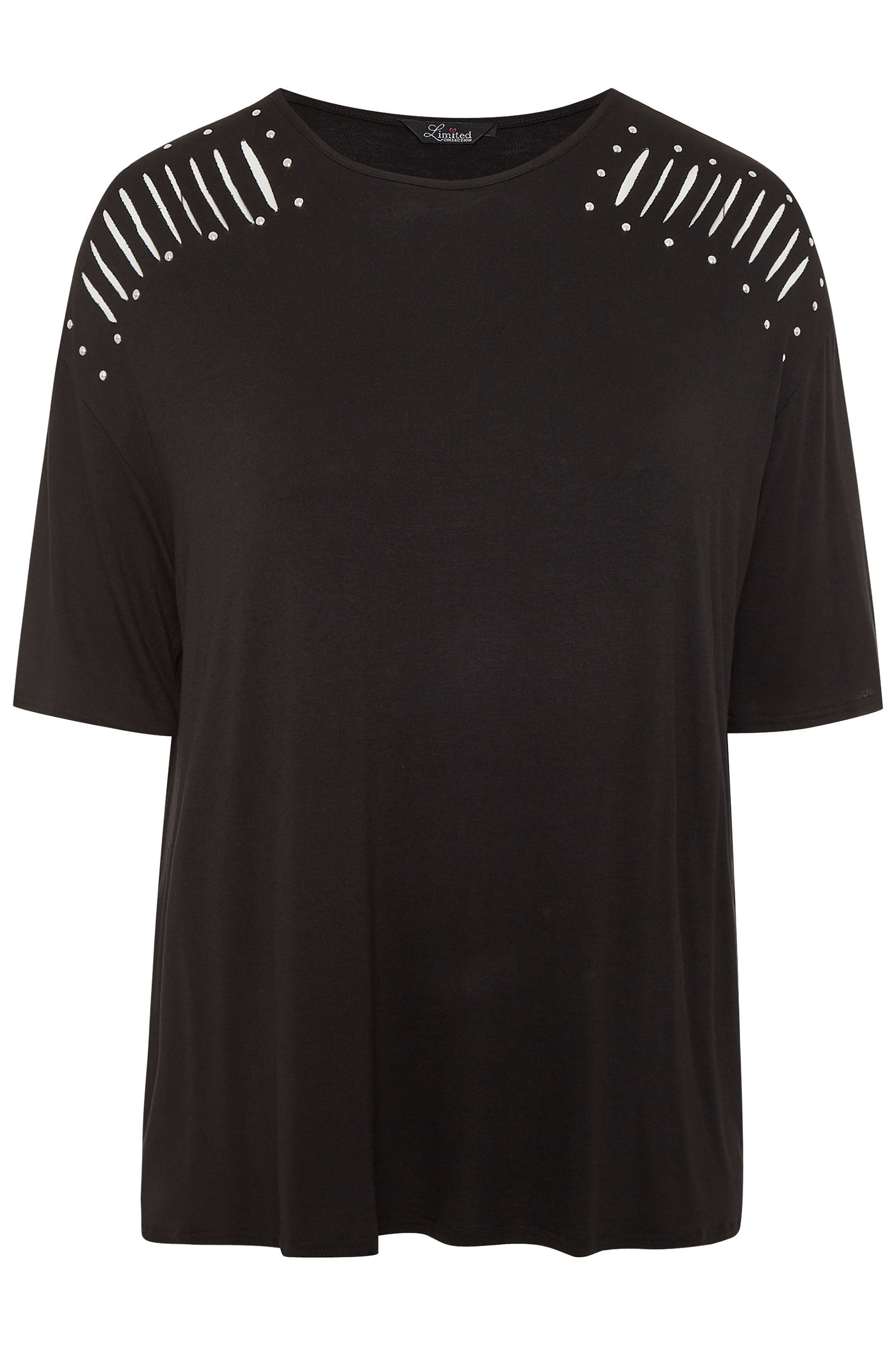 LIMITED COLLECTION Black Stud Laser Cut Top | Yours Clothing