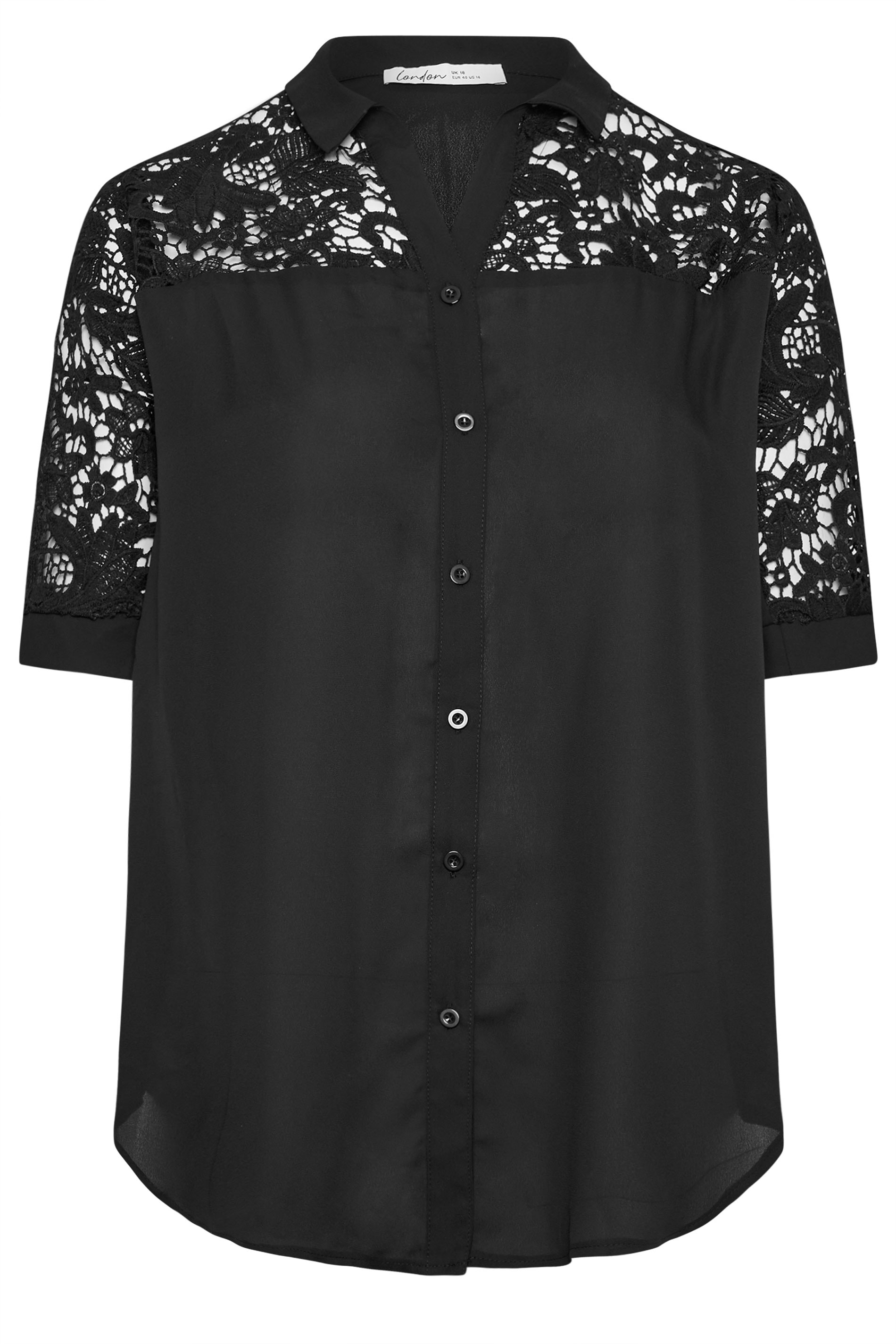 YOURS LONDON Plus Size Black Lace Sleeve Shirt | Yours Clothing 2