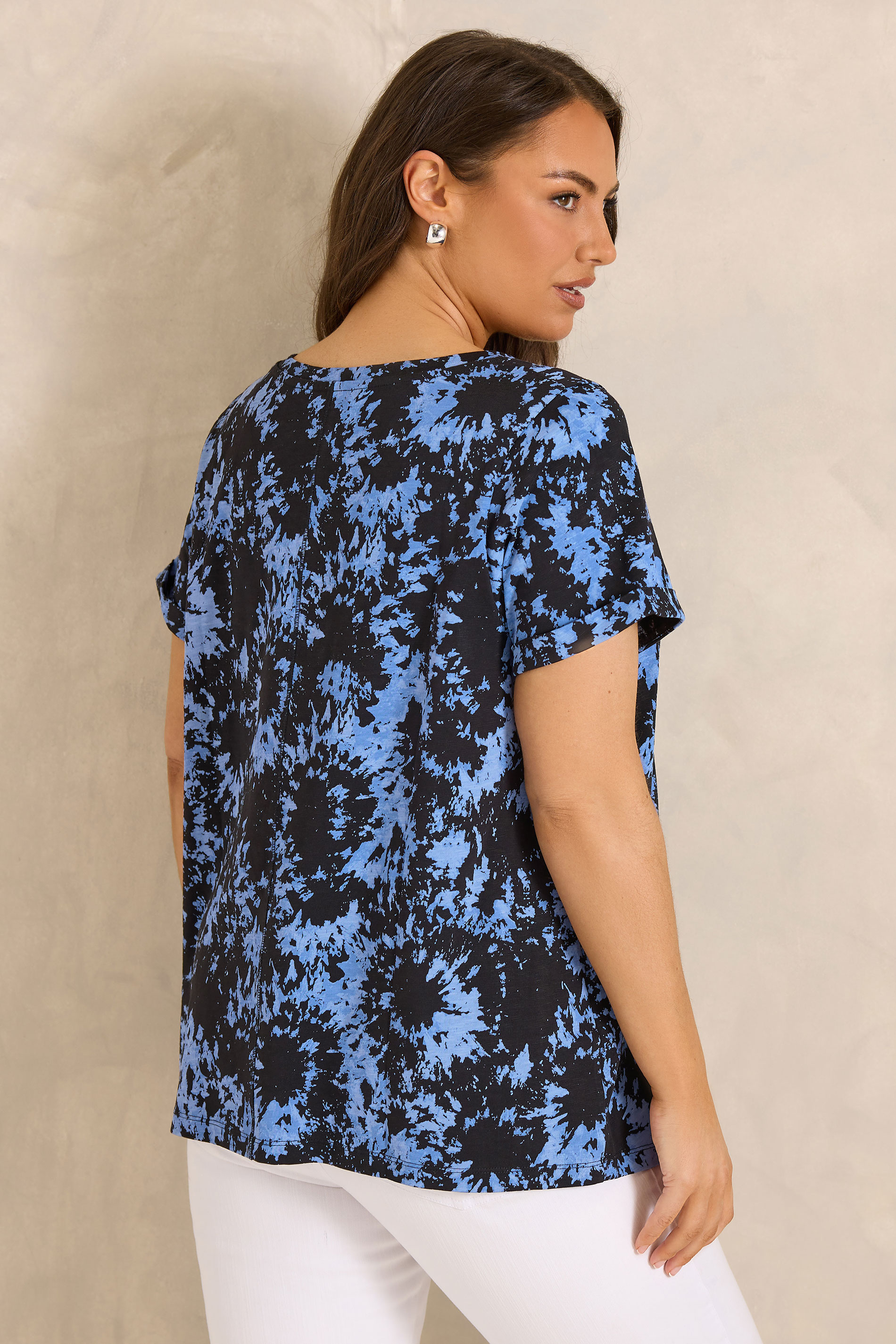 EVANS Plus Size Blue Tie Dye Cotton T-Shirt | Evans 2