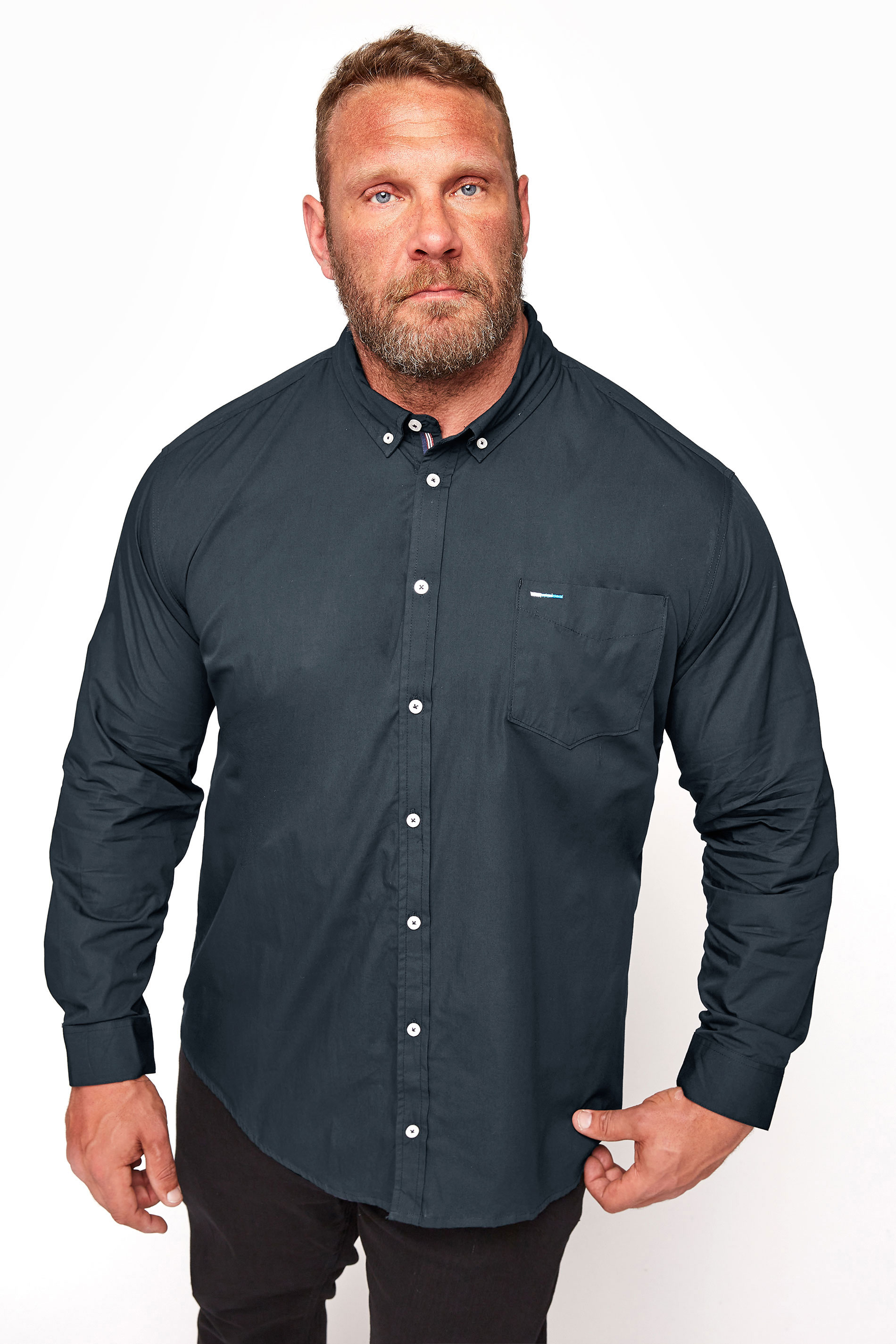 BadRhino Big & Tall Navy Blue Cotton Poplin Long Sleeve Shirt 1