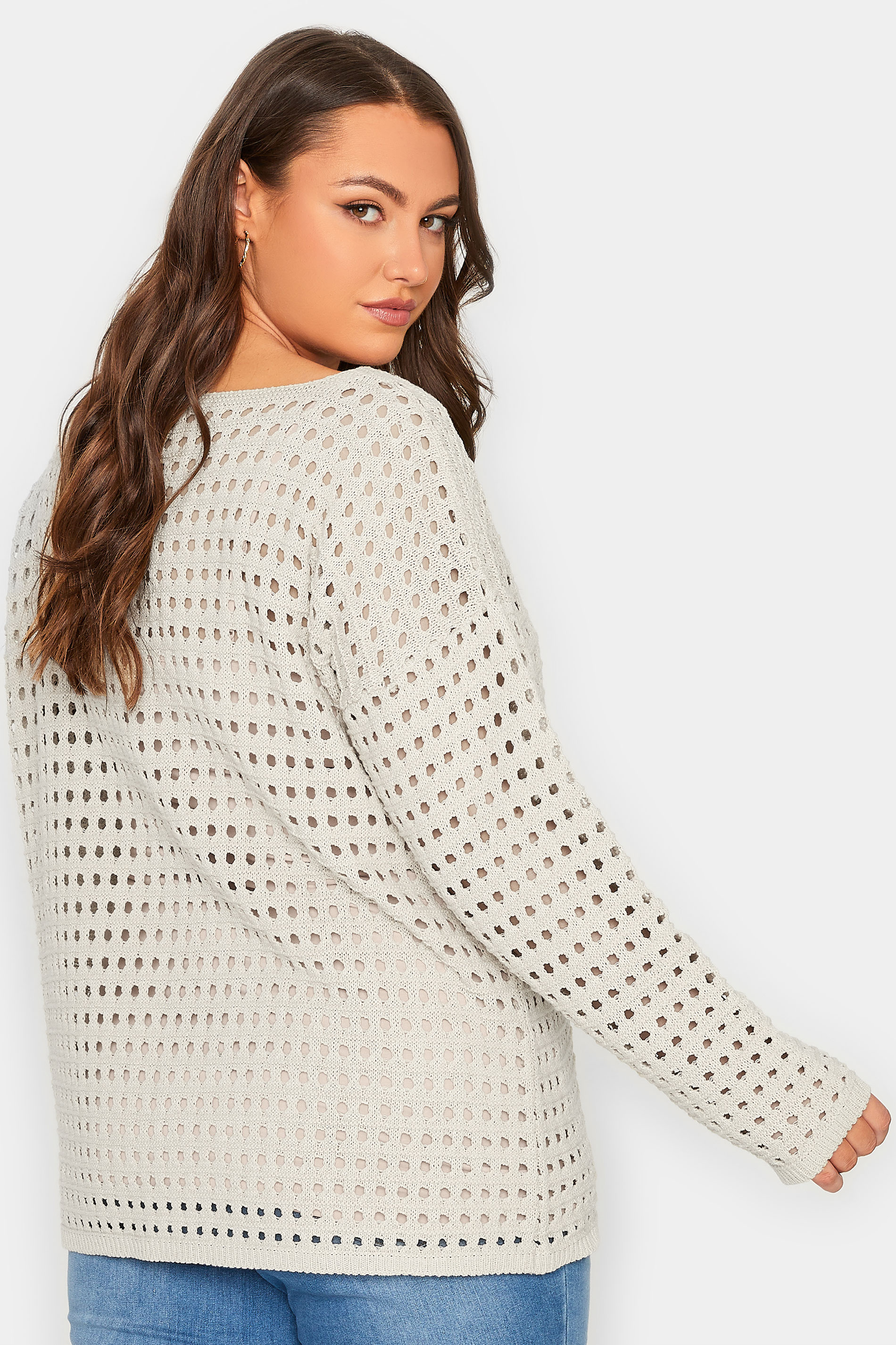 YOURS Plus Size Beige Brown Crochet Jumper | Yours Clothing 3