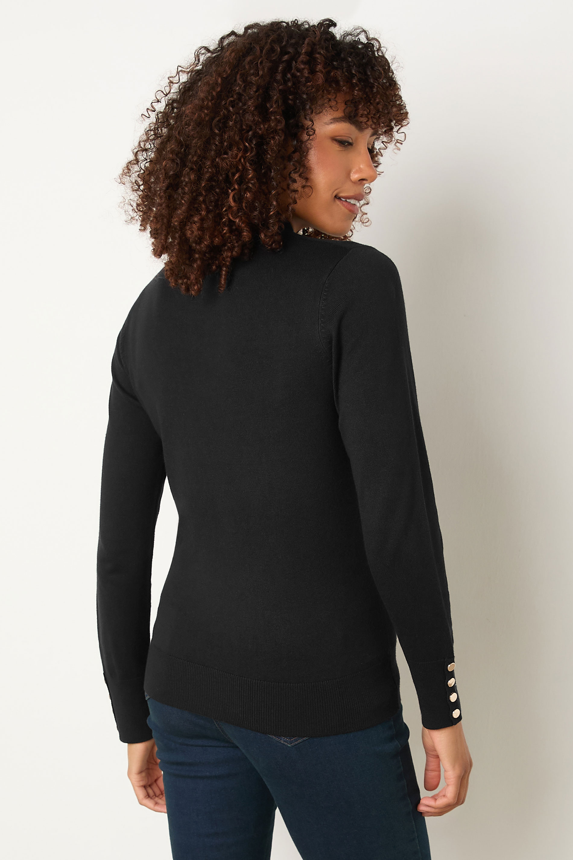 M&Co Black Button Turtle Neck Jumper | M&Co 2