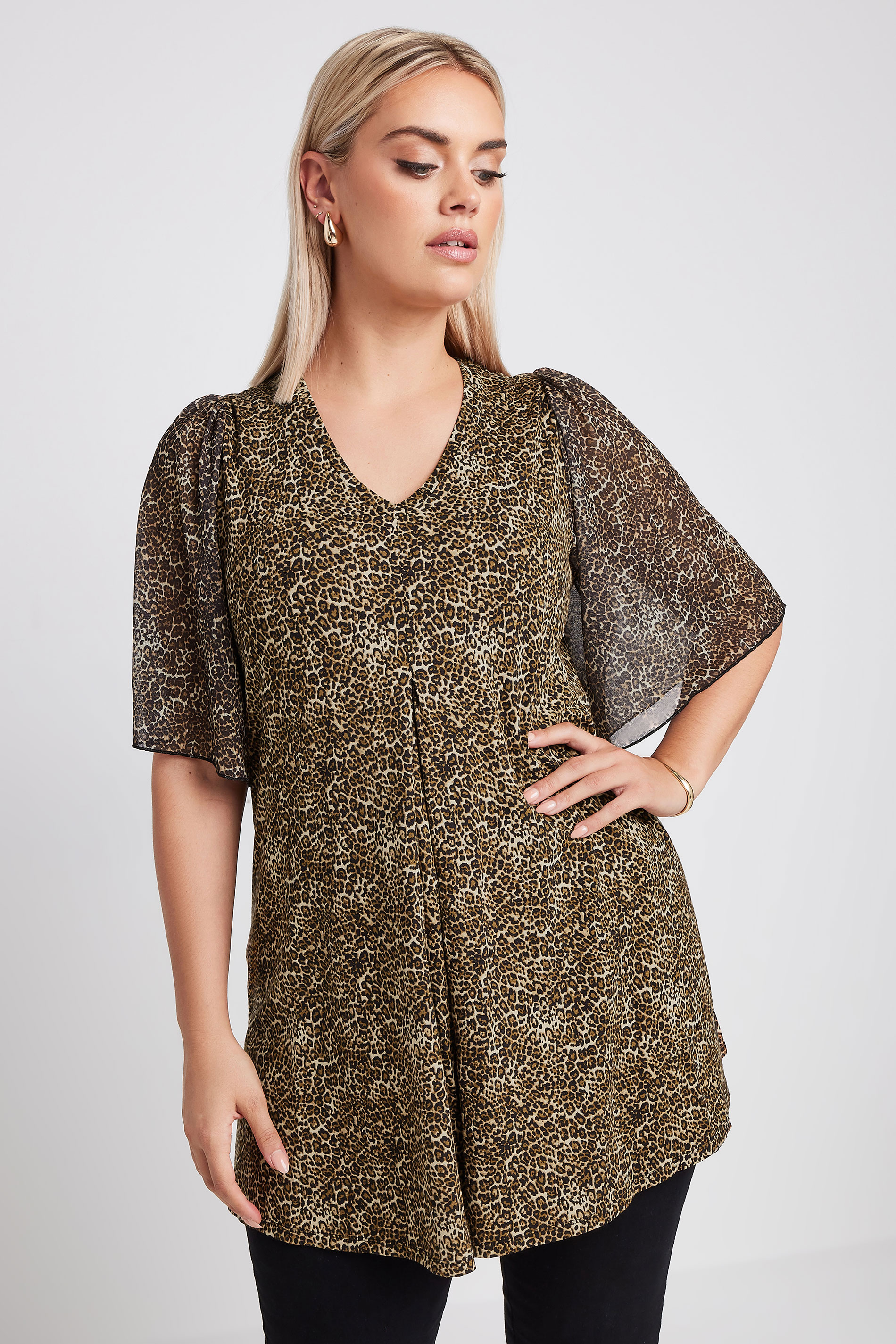 YOURS Plus Size Brown Leopard Print Mesh Swing Top | Yours Clothing 1