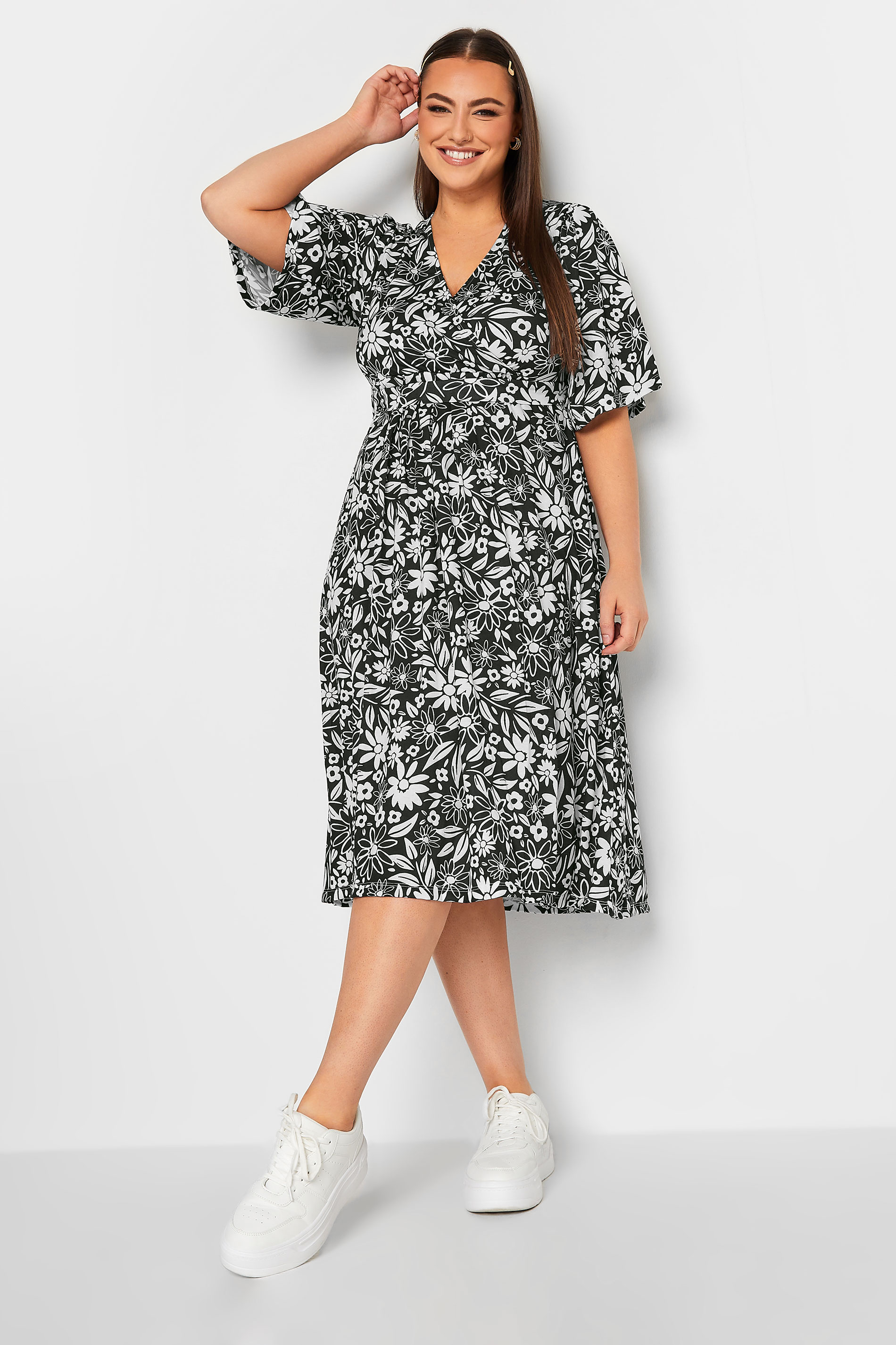 LIMITED COLLECTION Plus Size Black Floral Print Wrap Midi Dress | Yours Clothing 2