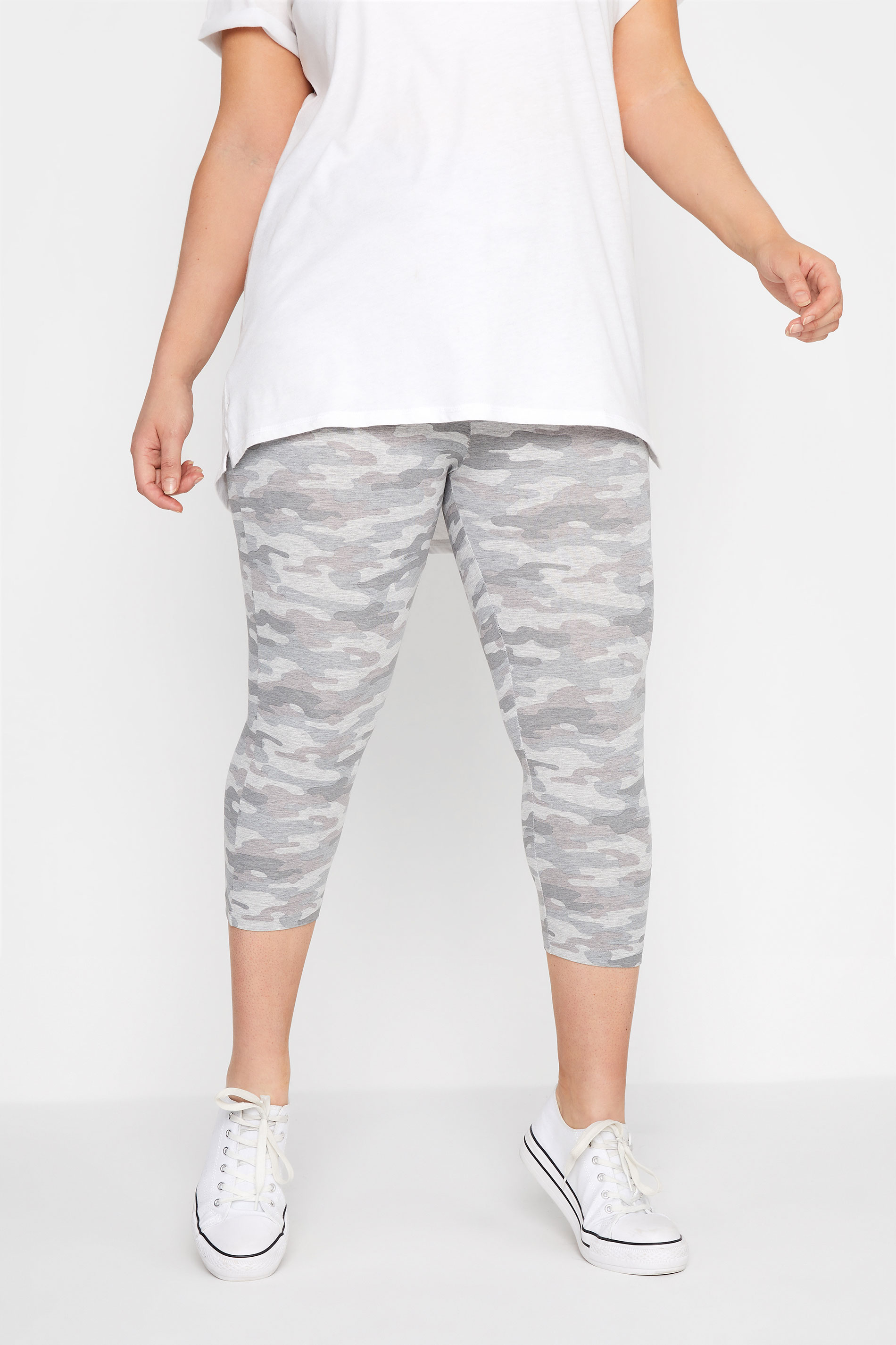 Plus Size Grey Camo Cropped Leggings | Yours Clothing  1