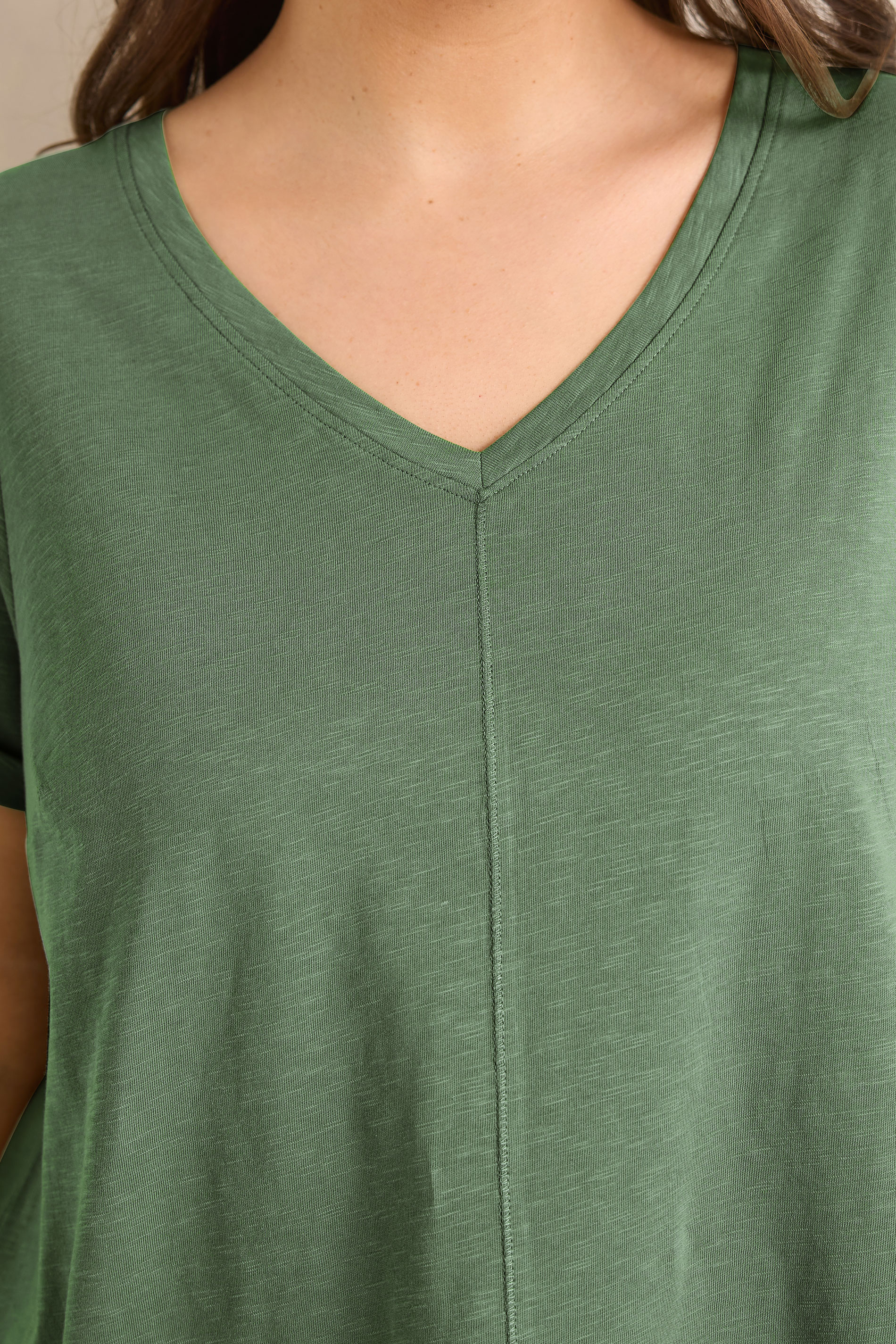 EVANS Plus Size Soft Khaki V-Neck Cotton T-Shirt | Evans 4
