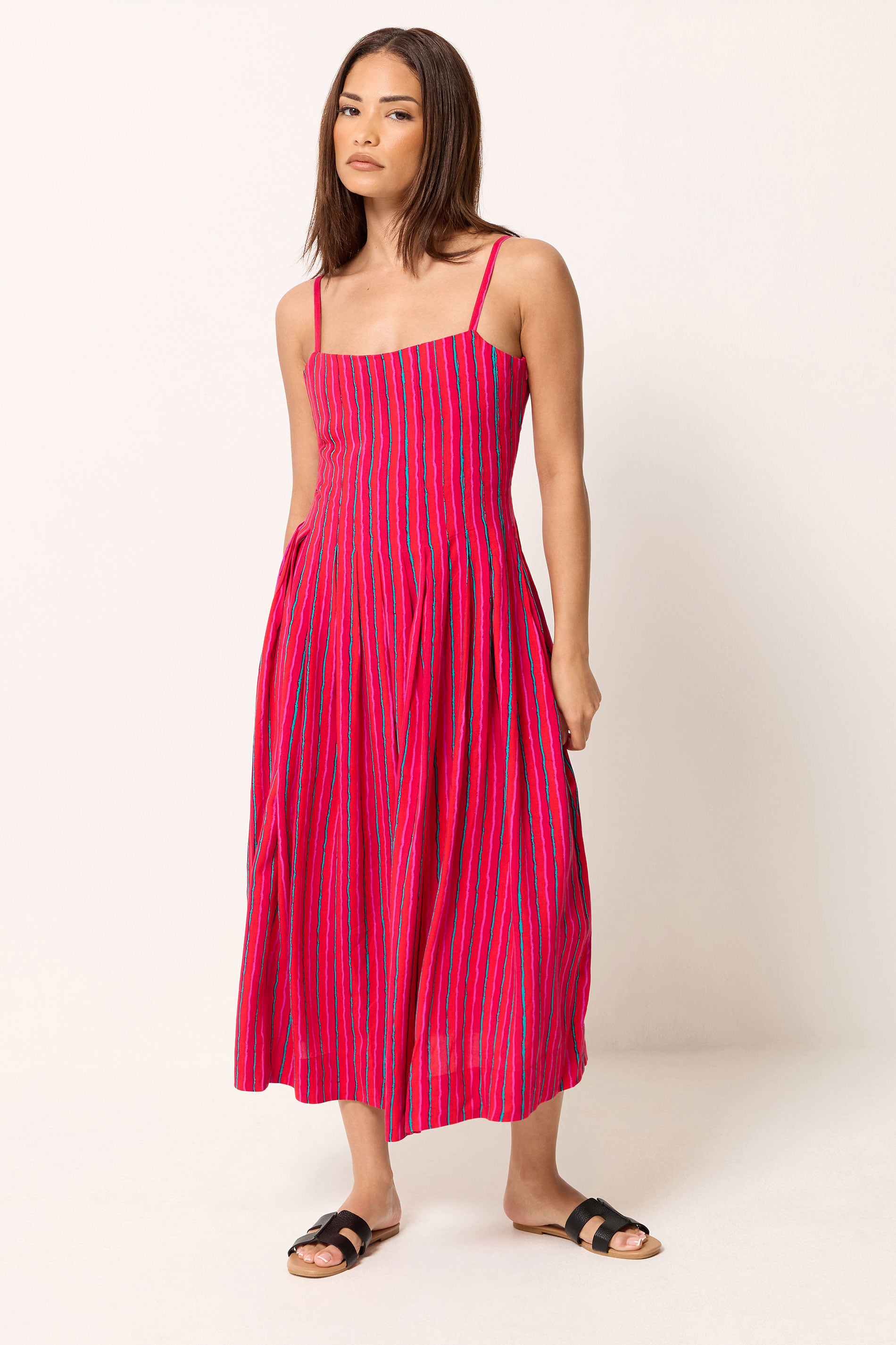 PixieGirl Petite Pink Stripe Midi Dress | PixieGirl 1