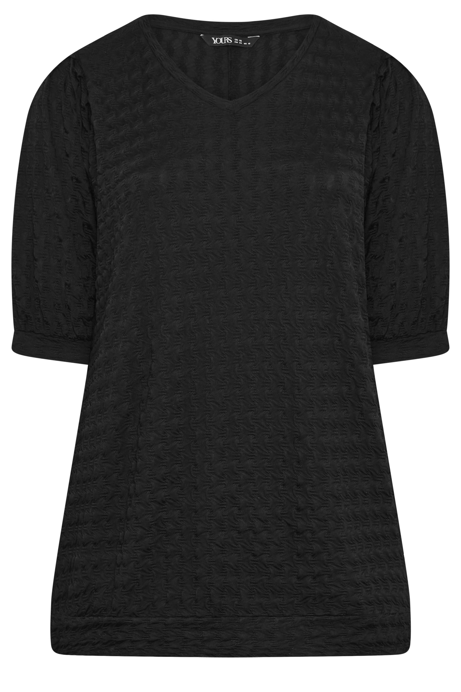 YOURS Plus Size Black Textured Balloon Sleeve Top | Yours Clothing 5