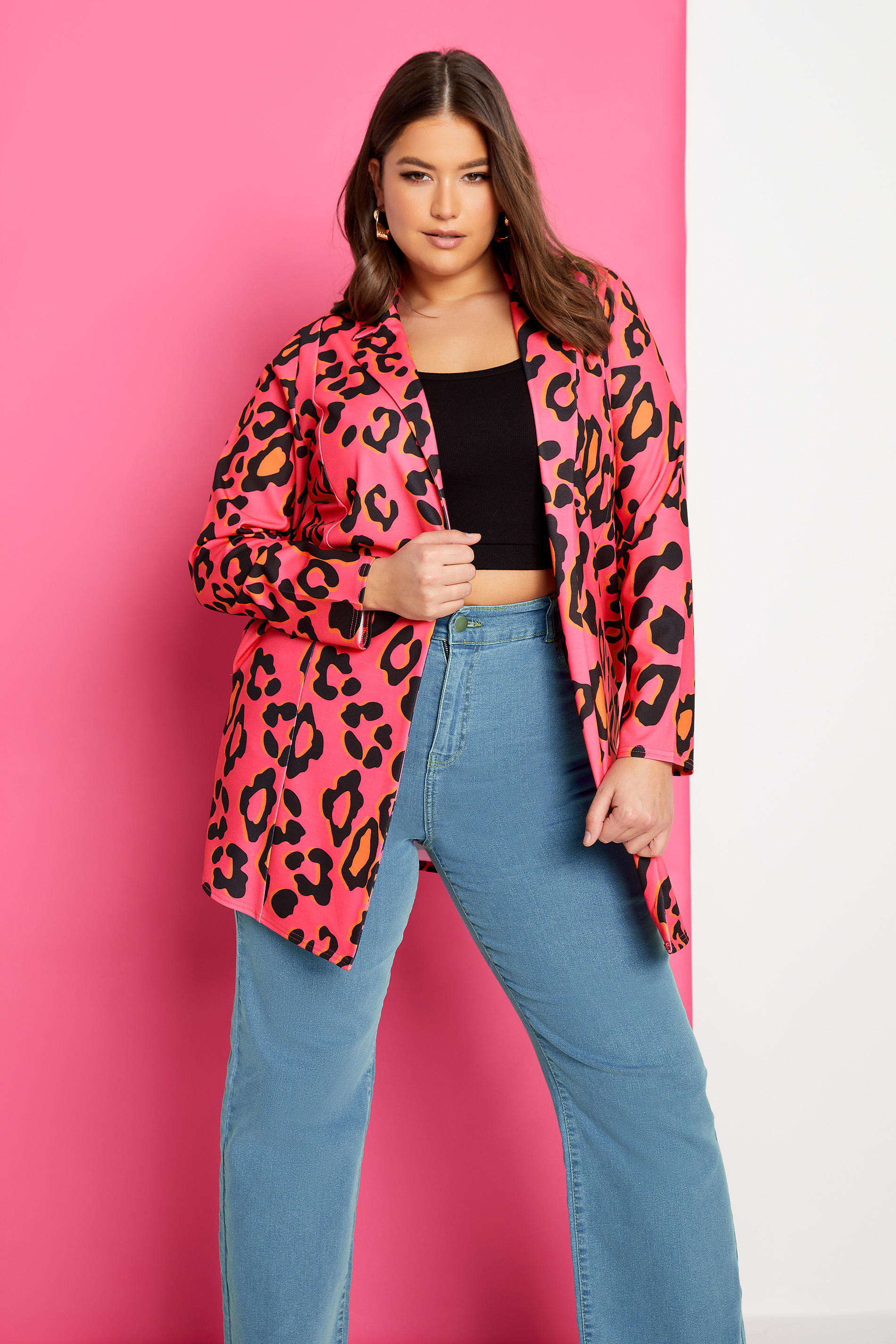 LIMITED COLLECTION Plus Size Curve Hot Pink Leopard Print Blazer | Yours Clothing  1