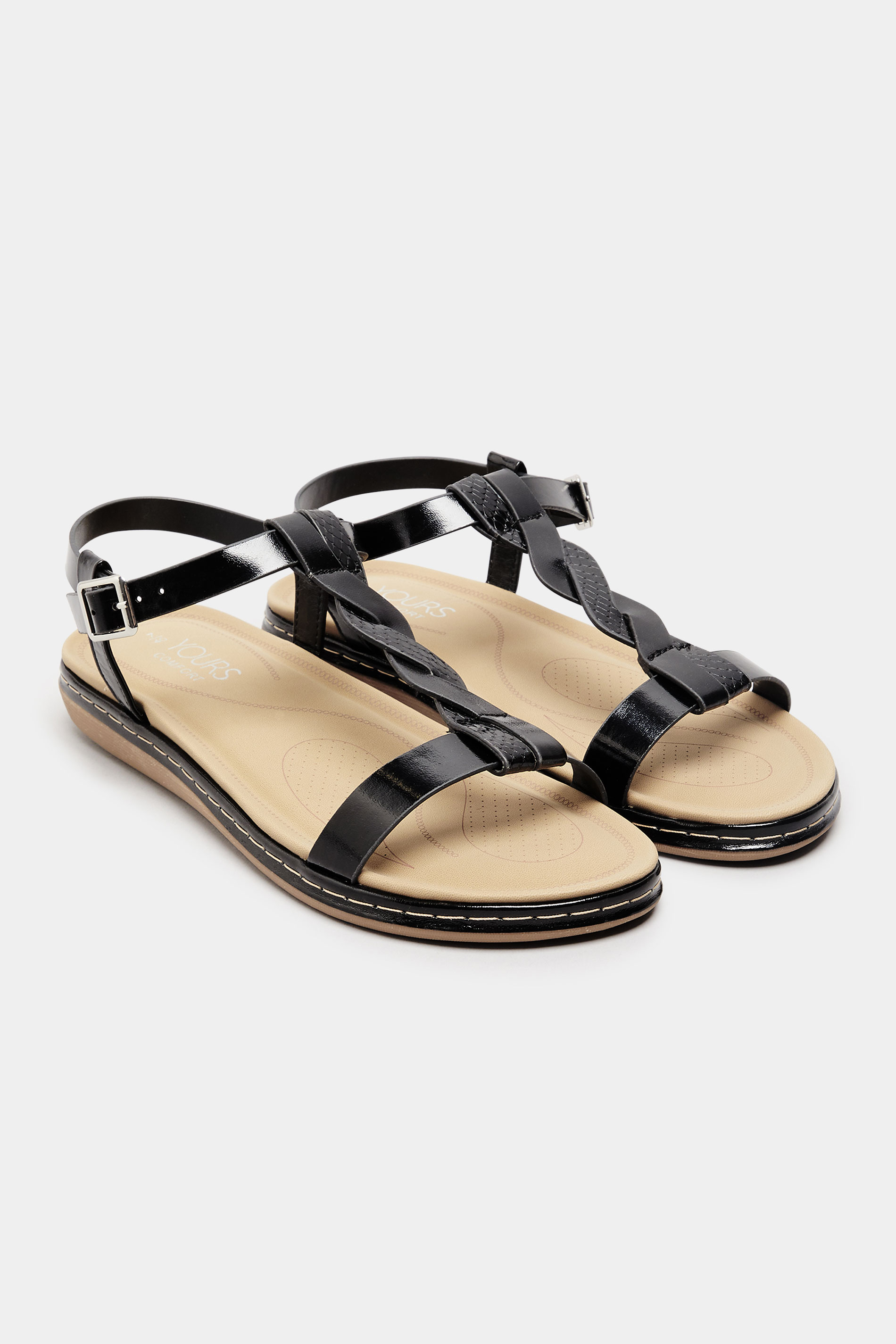 Black Patent Plaited Strap Sandals In Extra Wide EEE Fit_A.jpg
