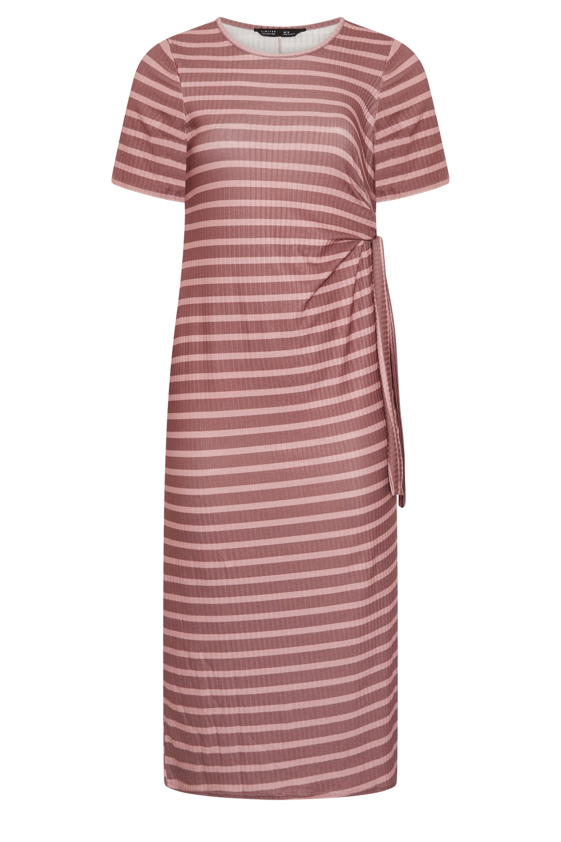 LIMITED COLLECTION Plus Size Pink Stripe Ribbed Knot Dress | Yours Clothing 5
