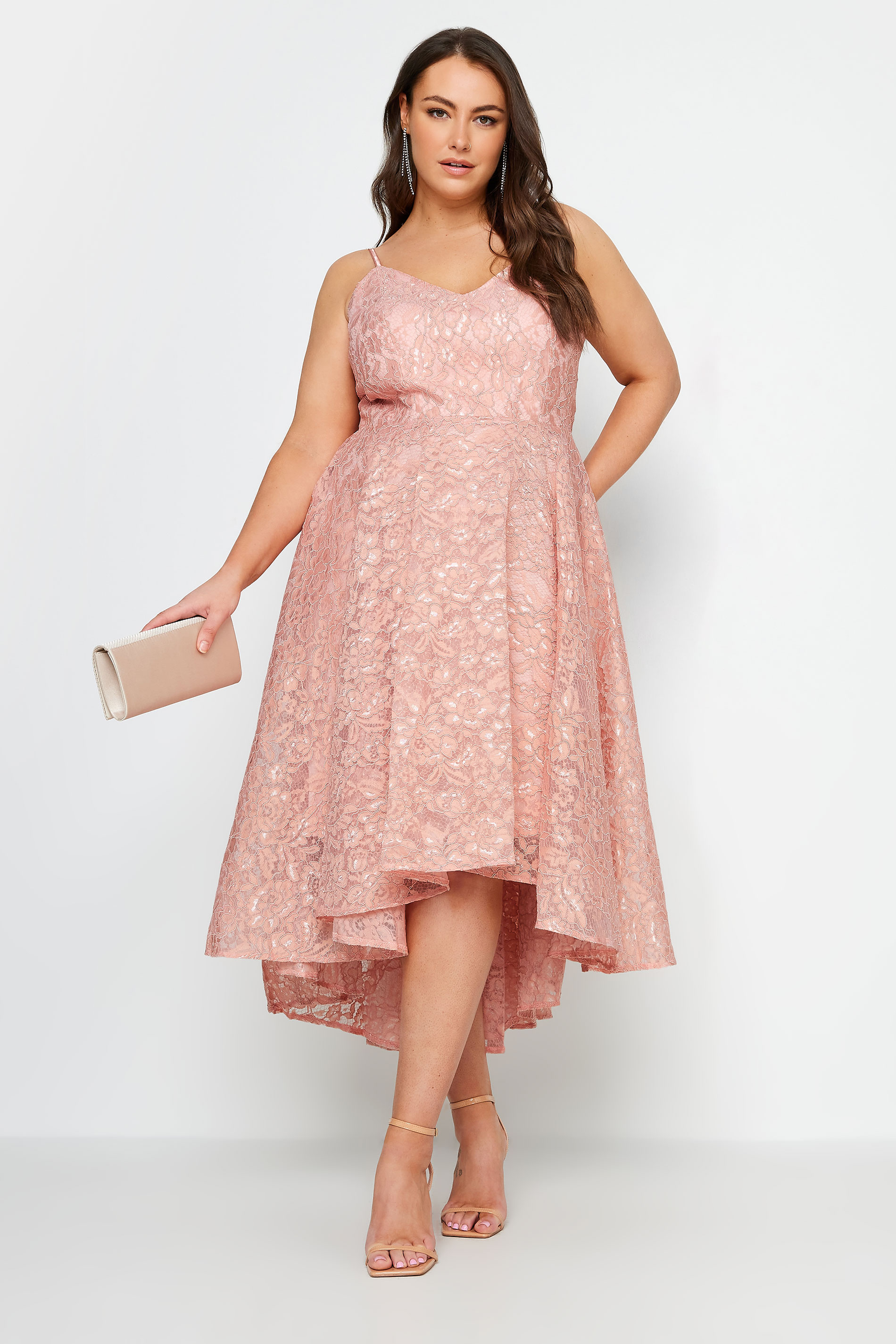 YOURS LONDON Plus Size Pink Lace Midi Dress | Yours Clothing 2