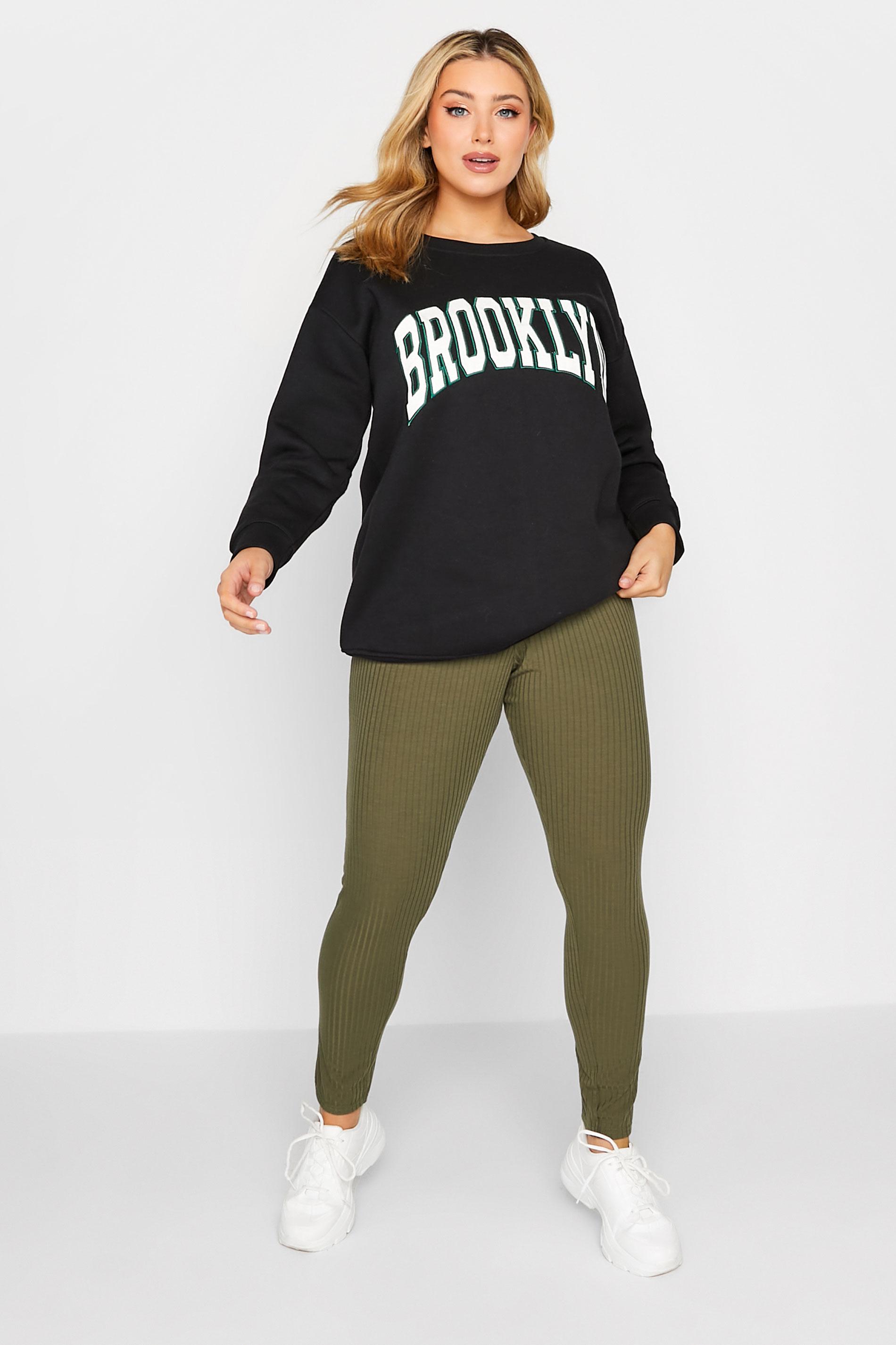LIMITED COLLECTION Plus Size Khaki Green Ribbed Leggings | Yours Clothing 2