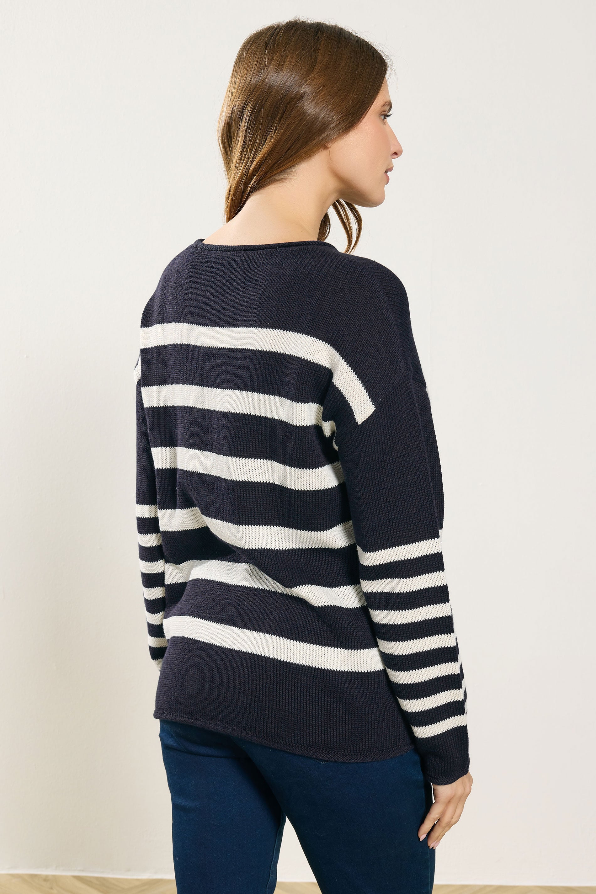 M&Co Navy Blue Stripe Relaxed Jumper | M&Co 2