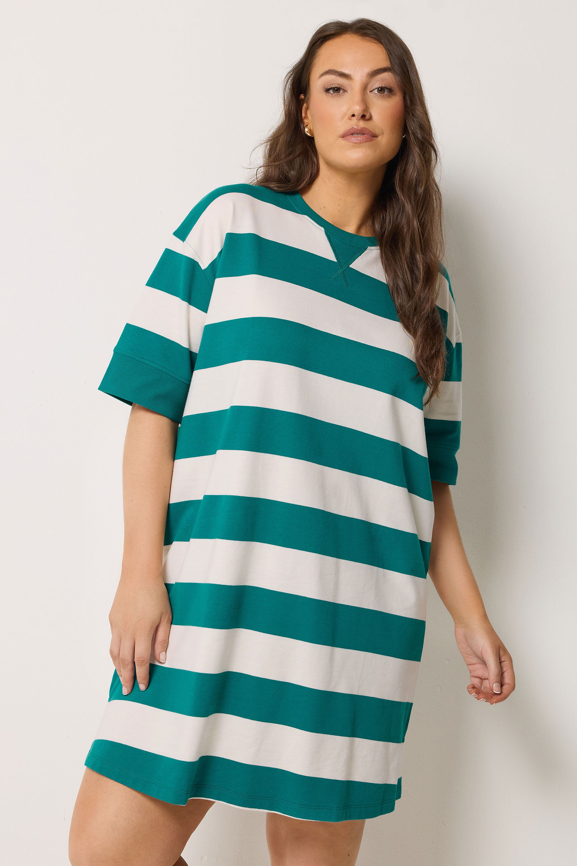 YOURS Plus Size Teal Blue & White Stripe T-Shirt Dress | Yours Clothing 3