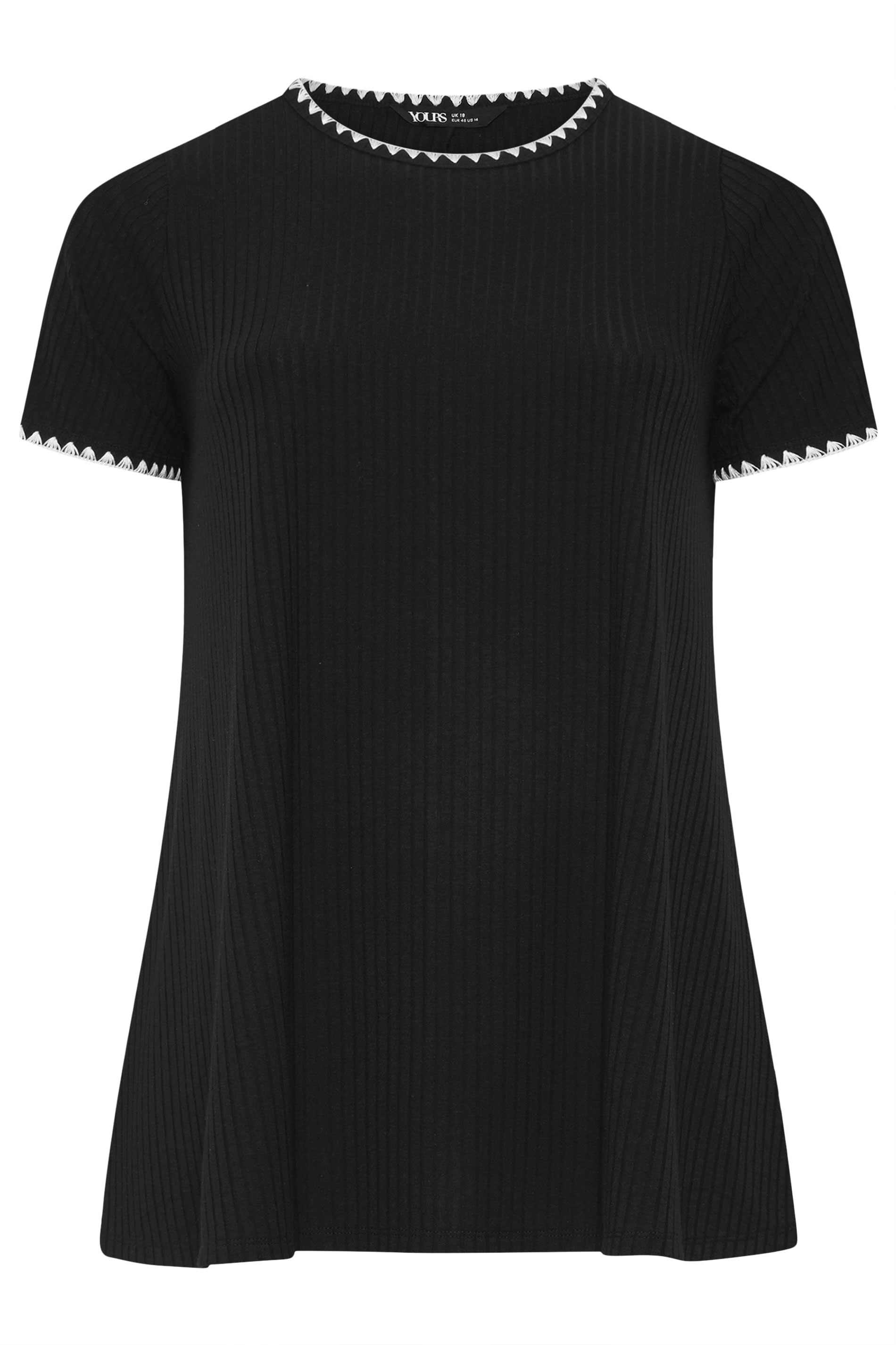 YOURS Plus Size Black Contrast Stitch Swing T-Shirt | Yours Clothing 5