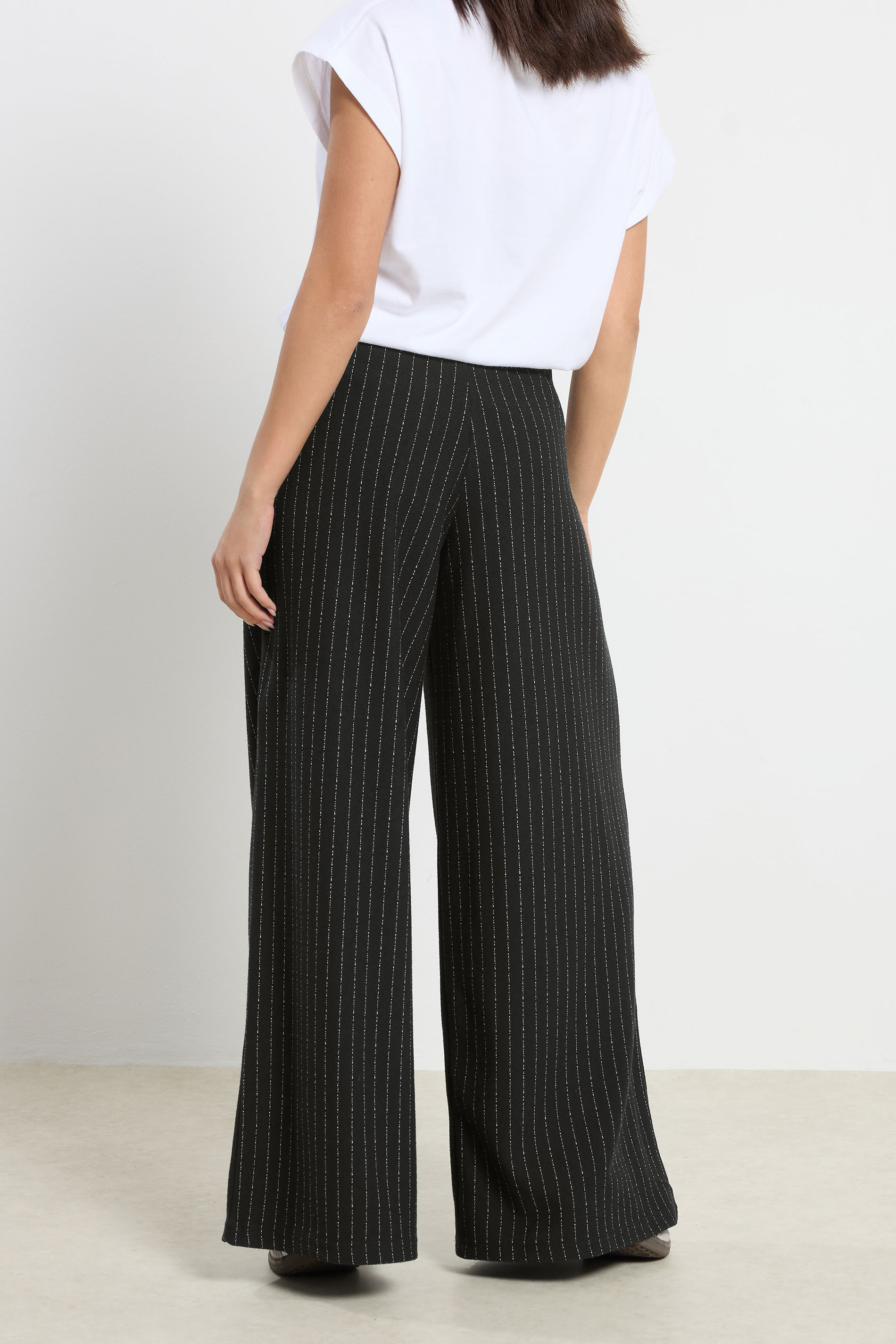 PixieGirl Petite Women's Black Pinstripe Palazzo Wide Leg Trousers | PixieGirl 2