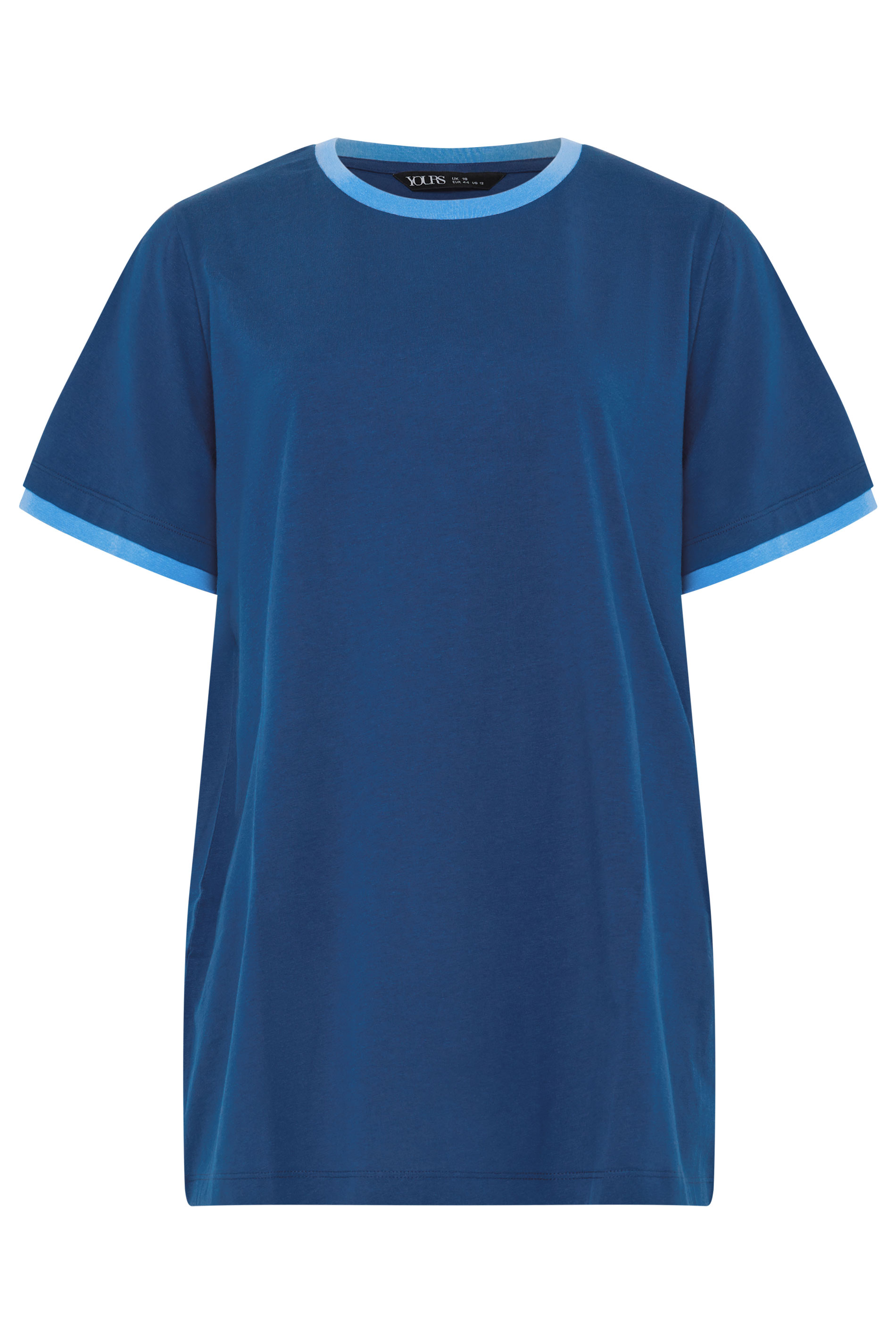 YOURS Plus Size Navy Blue Contrast Trim T-Shirt | Yours Clothing 6