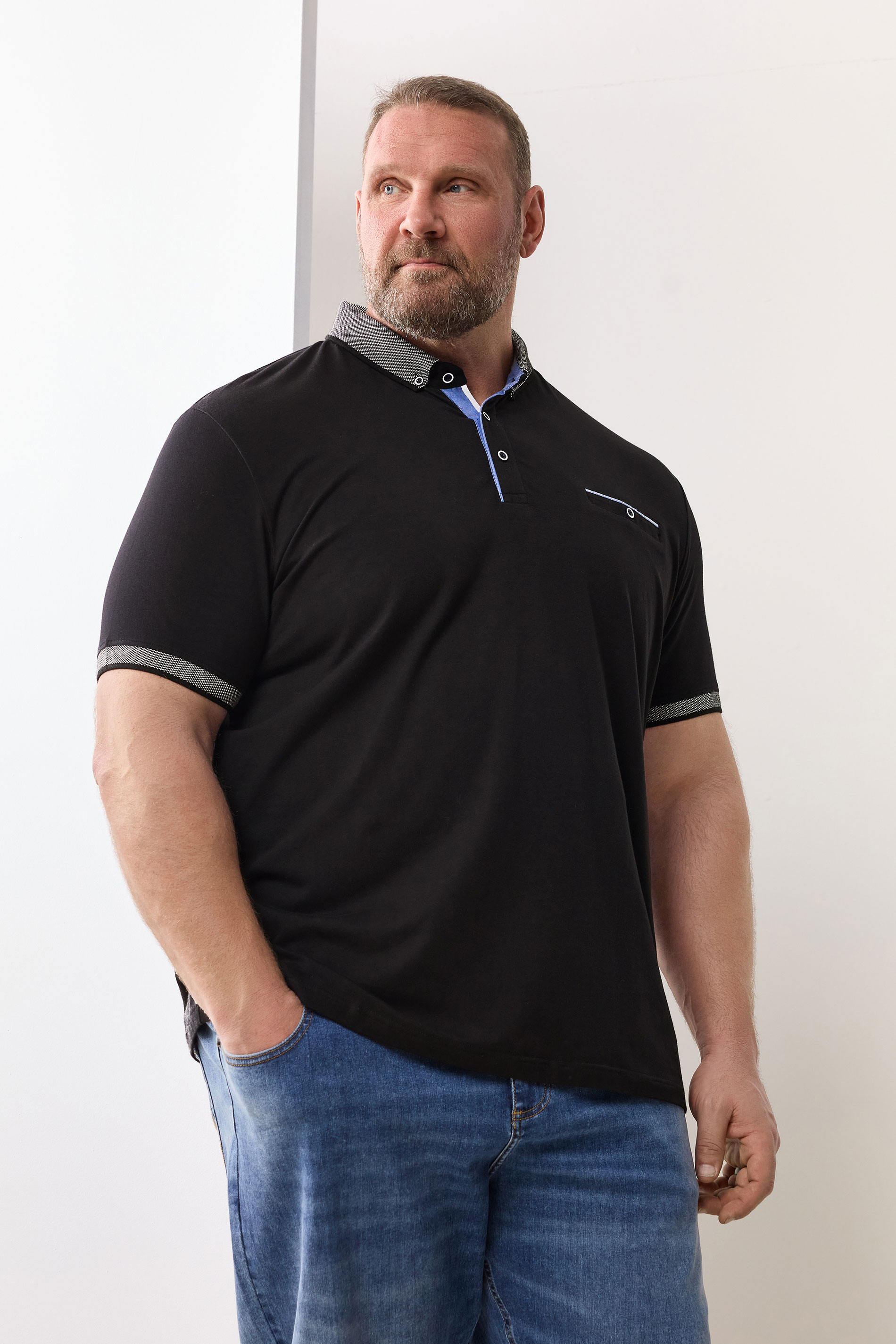 BadRhino Big & Tall Black Chambray Pocket Polo Shirt | BadRhino 3