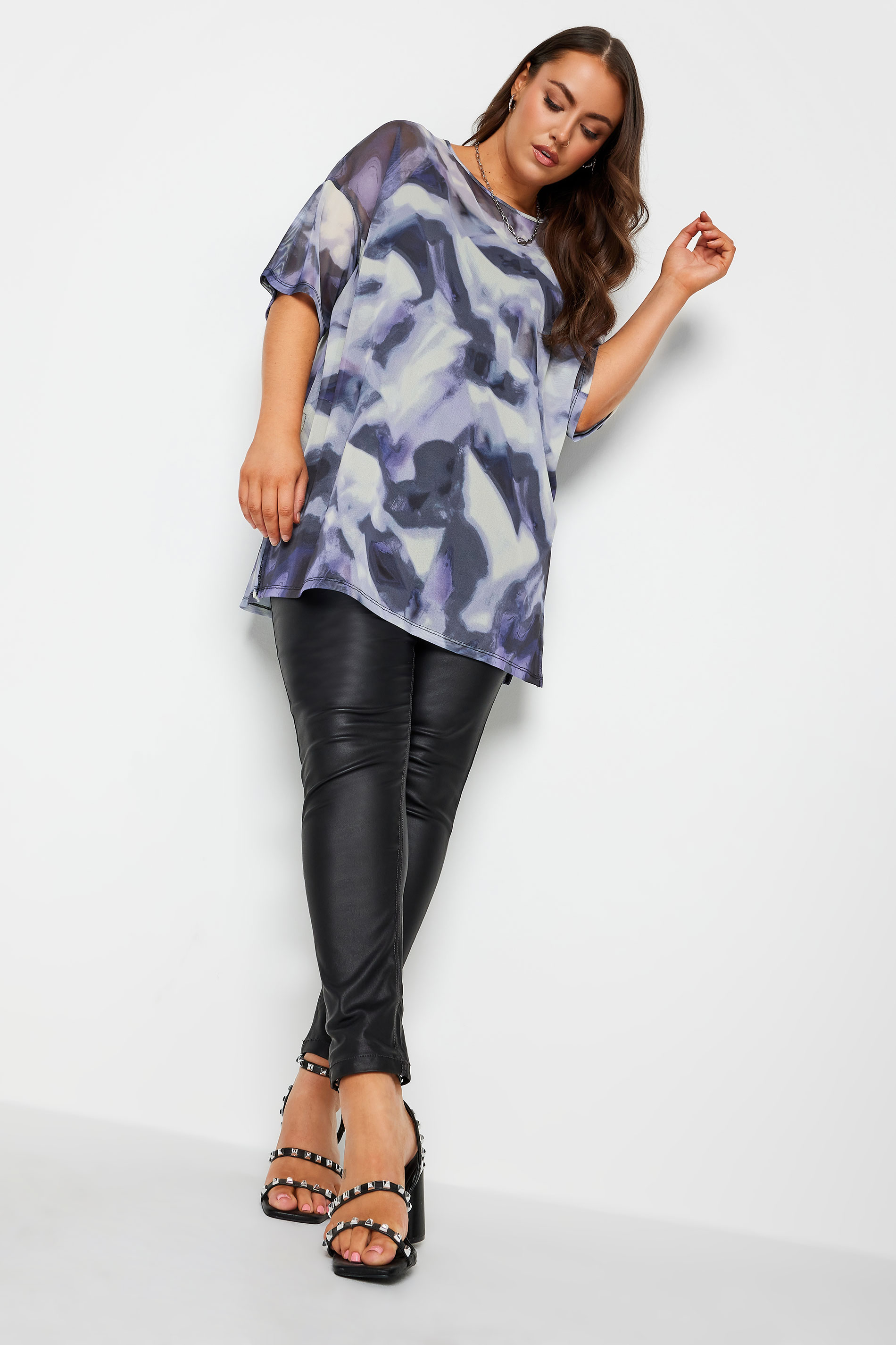 LIMITED COLLECTION Plus Size Black Abstract Print Oversized Mesh Top | Yours Clothing 2