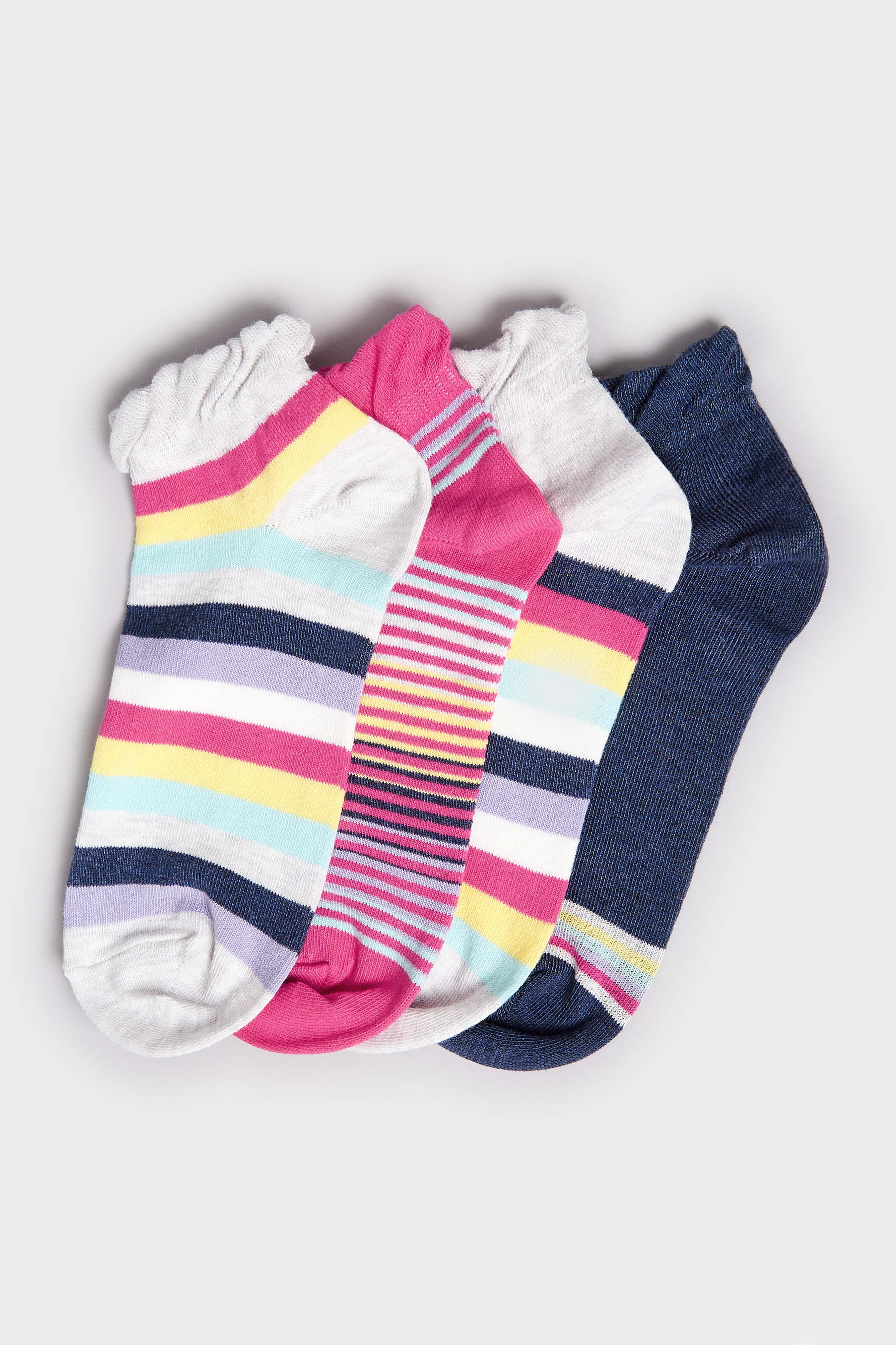 YOURS Curve Plus Size 4 PACK White Stripe Trainer Socks | Yours Clothing  3